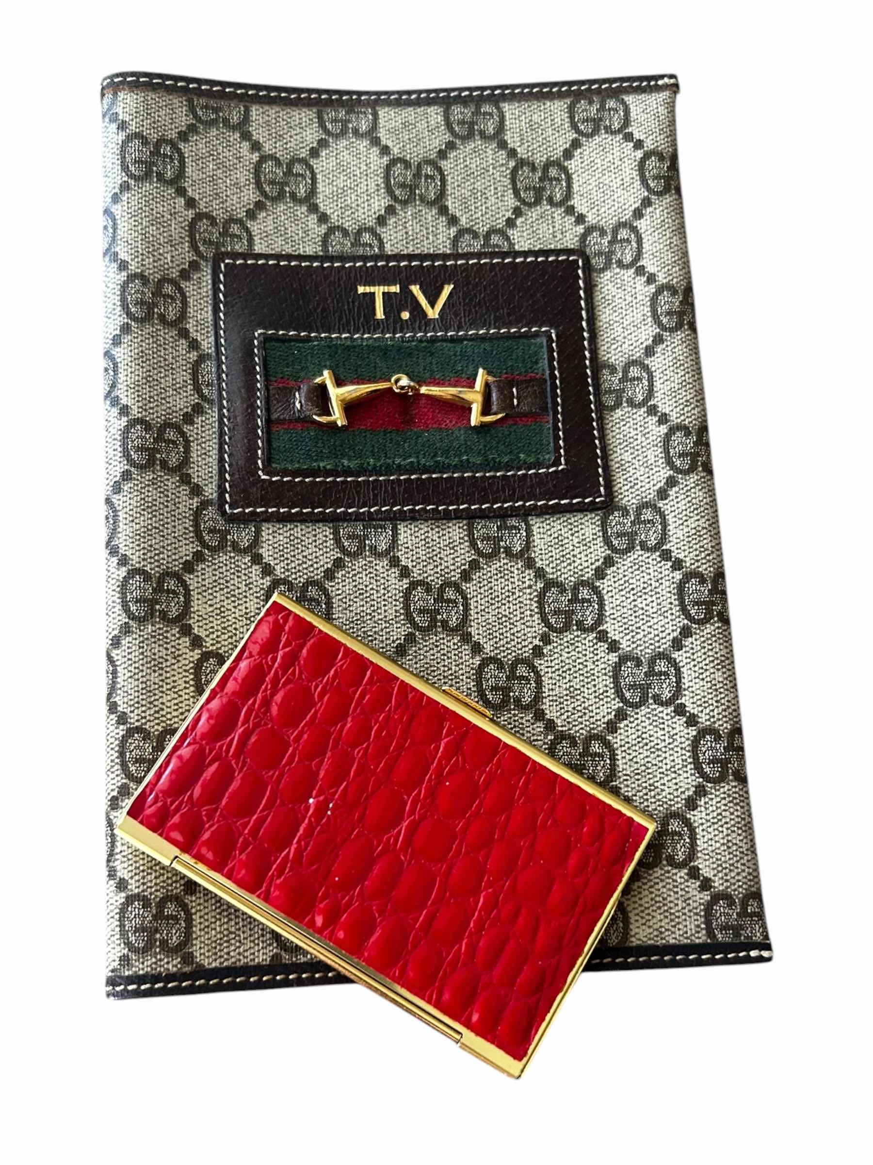 Photo 1 of VINTAGE GUCCI GG SUPREME MONOGRAM CANVAS TV GUIDE CASE AND ALLIGATOR SKIN CARD HOLDER (AUTHENTICITY NOT VERIFIED)