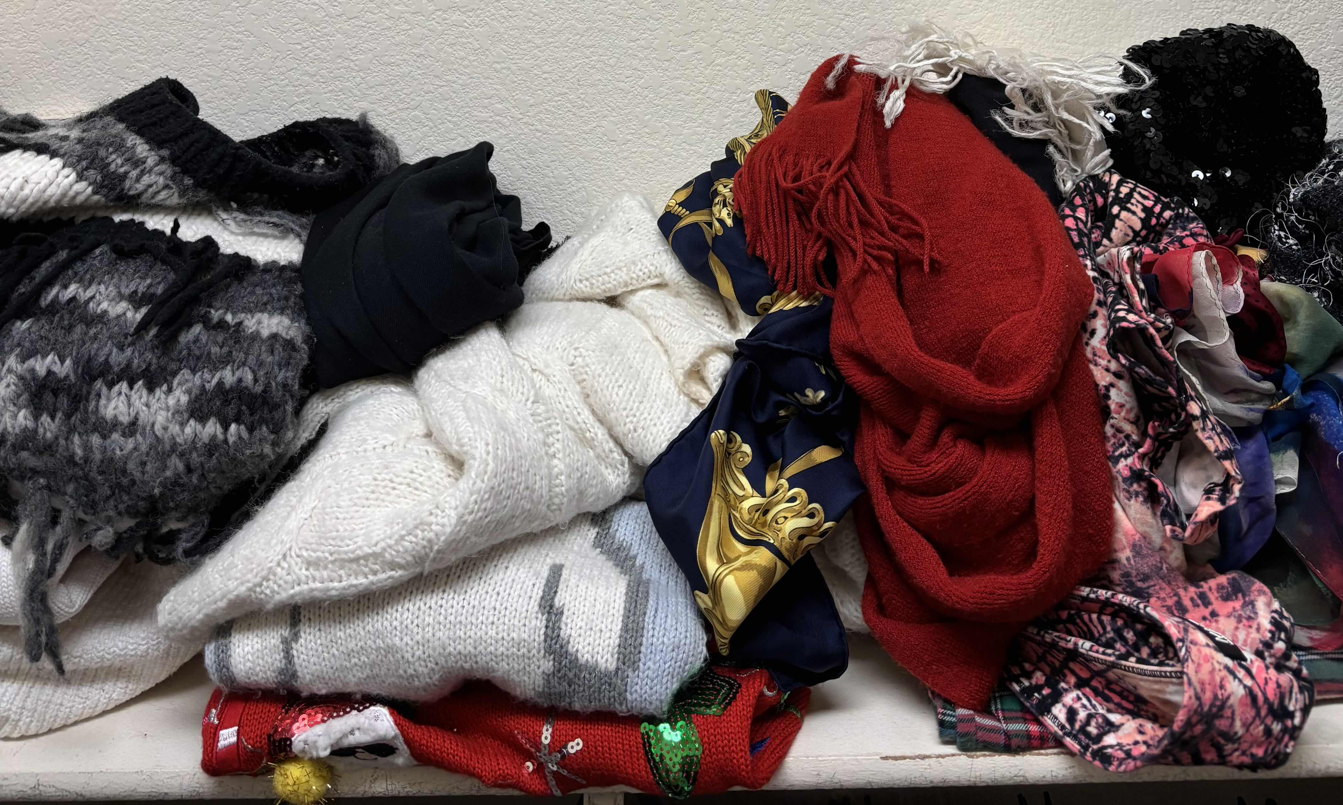 Photo 1 of CONTENTS OF SHELF: SWEATERS & SCARVES