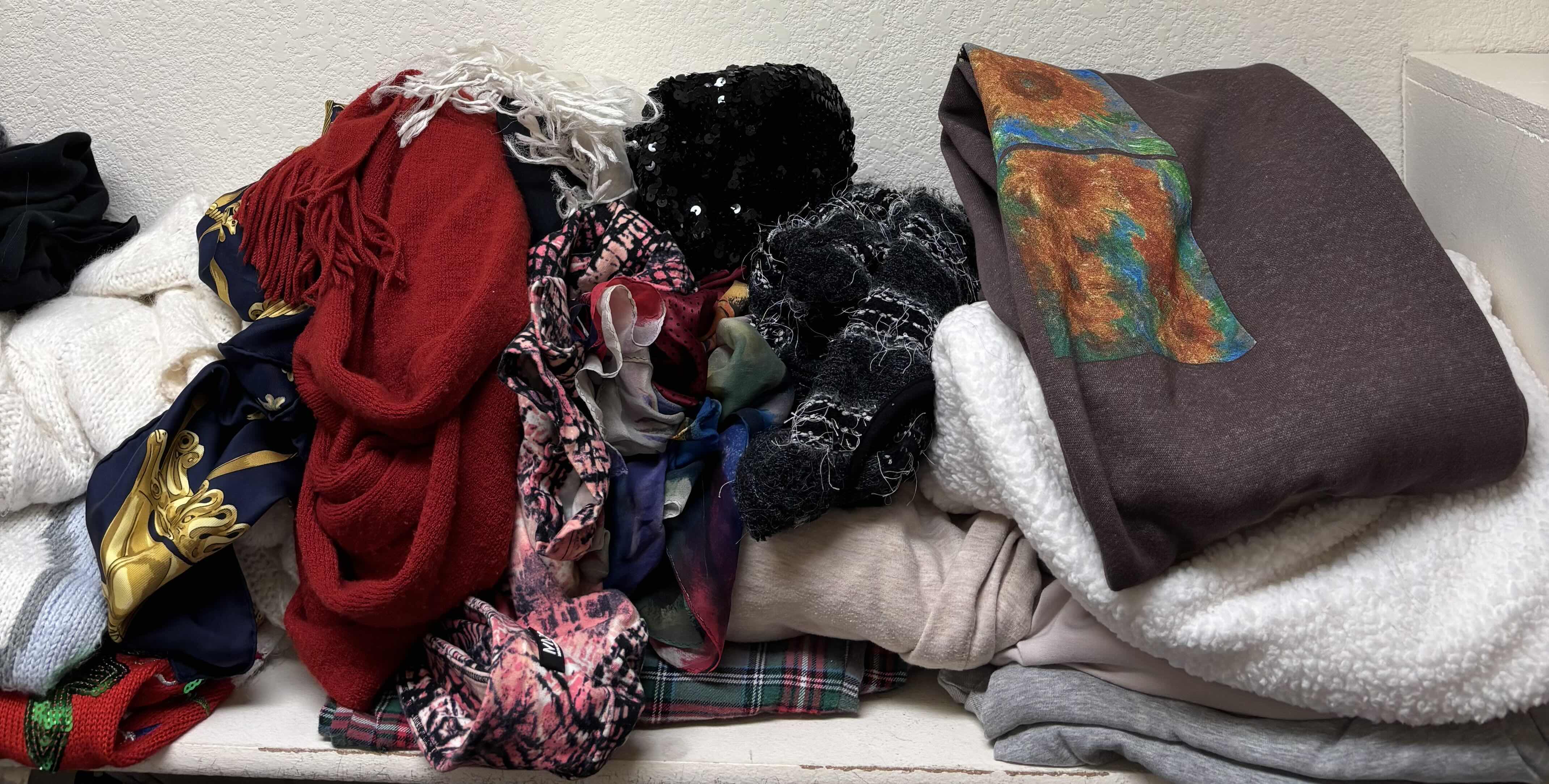 Photo 1 of CONTENTS OF SHELF: SWEATERS & SCARVES