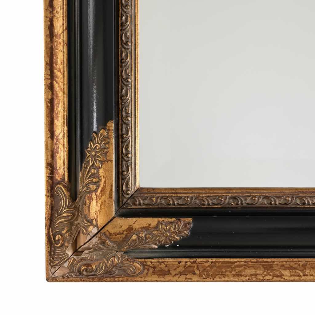 Photo 1 of VINTAGE ORNATE RECTANGULAR WALL MIRROR W CLASSIC BLACK AND GOLD FRAME 33.5”X27.5”