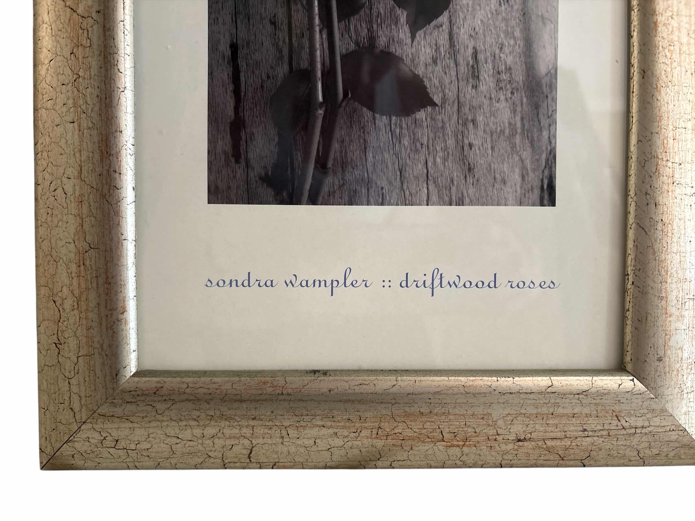 Photo 1 of FRAMED ART FLORAL PRINT TITLED “SANDRA SAMPLER: DRIFTWOOD ROSES” IN BRUSHED SILVER FRAME 10”X22” $597