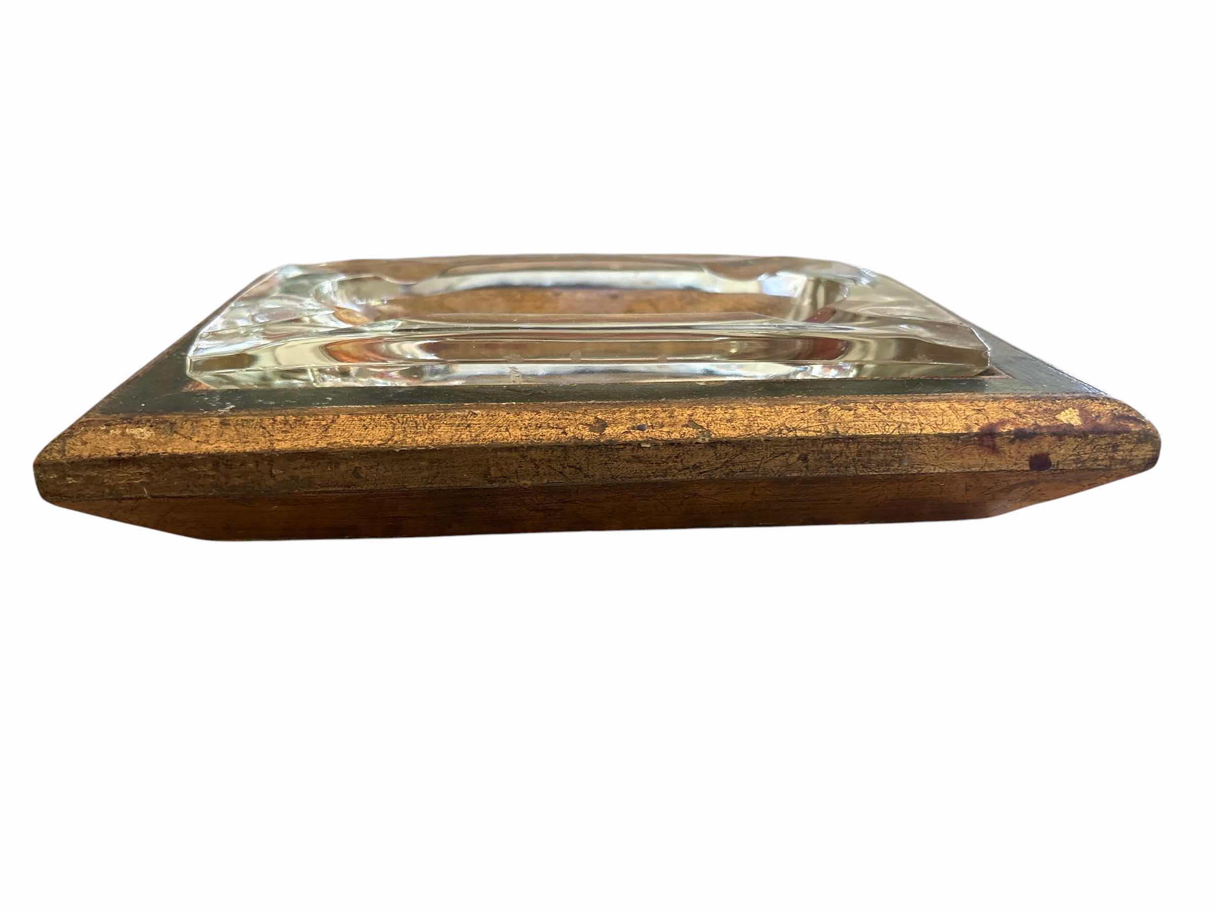 Photo 1 of VINTAGE ITALIAN FLORENTINE GILT WOOD AND GLASS DISH/ASHTRAY HANDMADE IN ITALY L9”