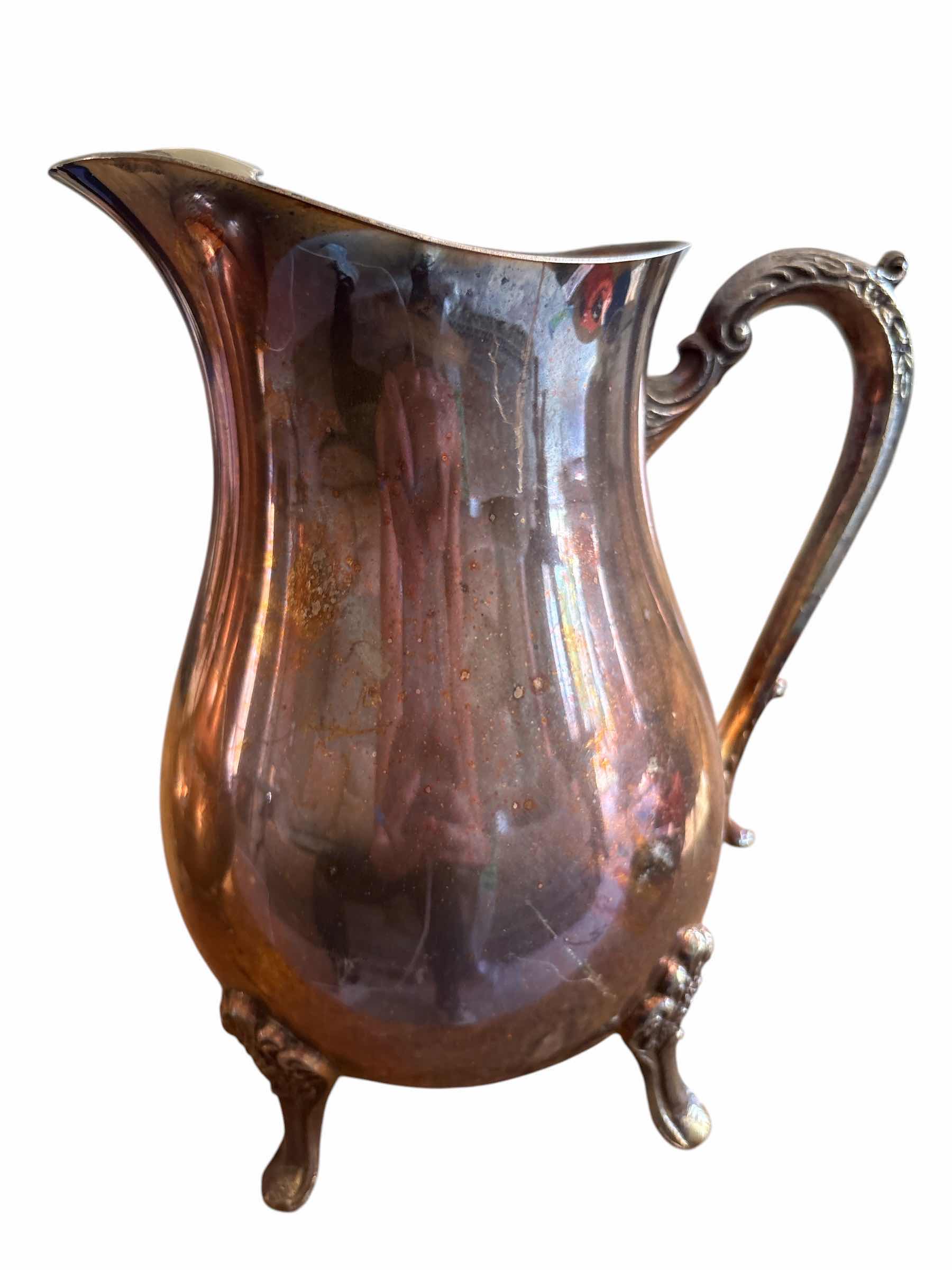 Photo 1 of (2)PCS VINTAGE SILVER PLATED FOOTED PITCHER H9”