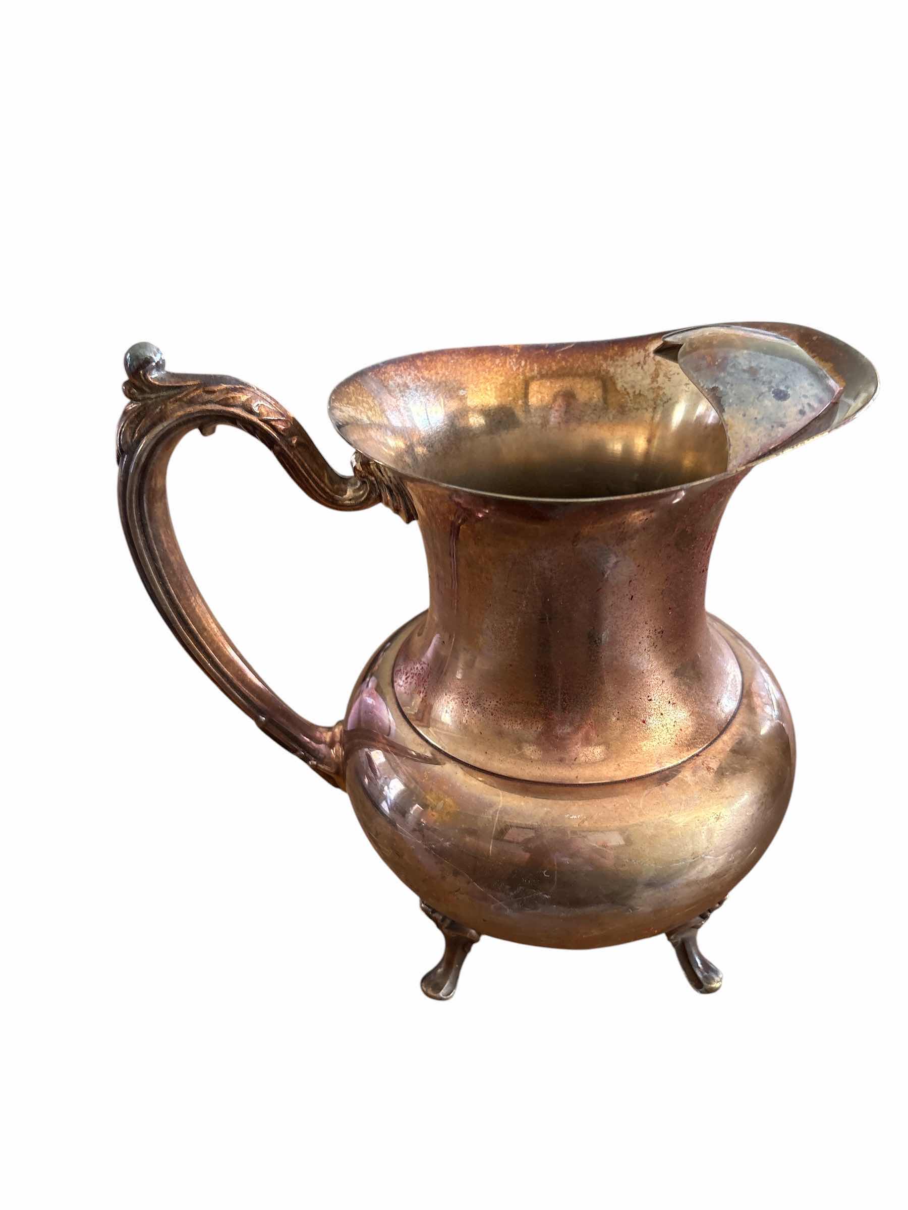 Photo 1 of (2)PCS VINTAGE SILVER PLATED FOOTED PITCHER H9”