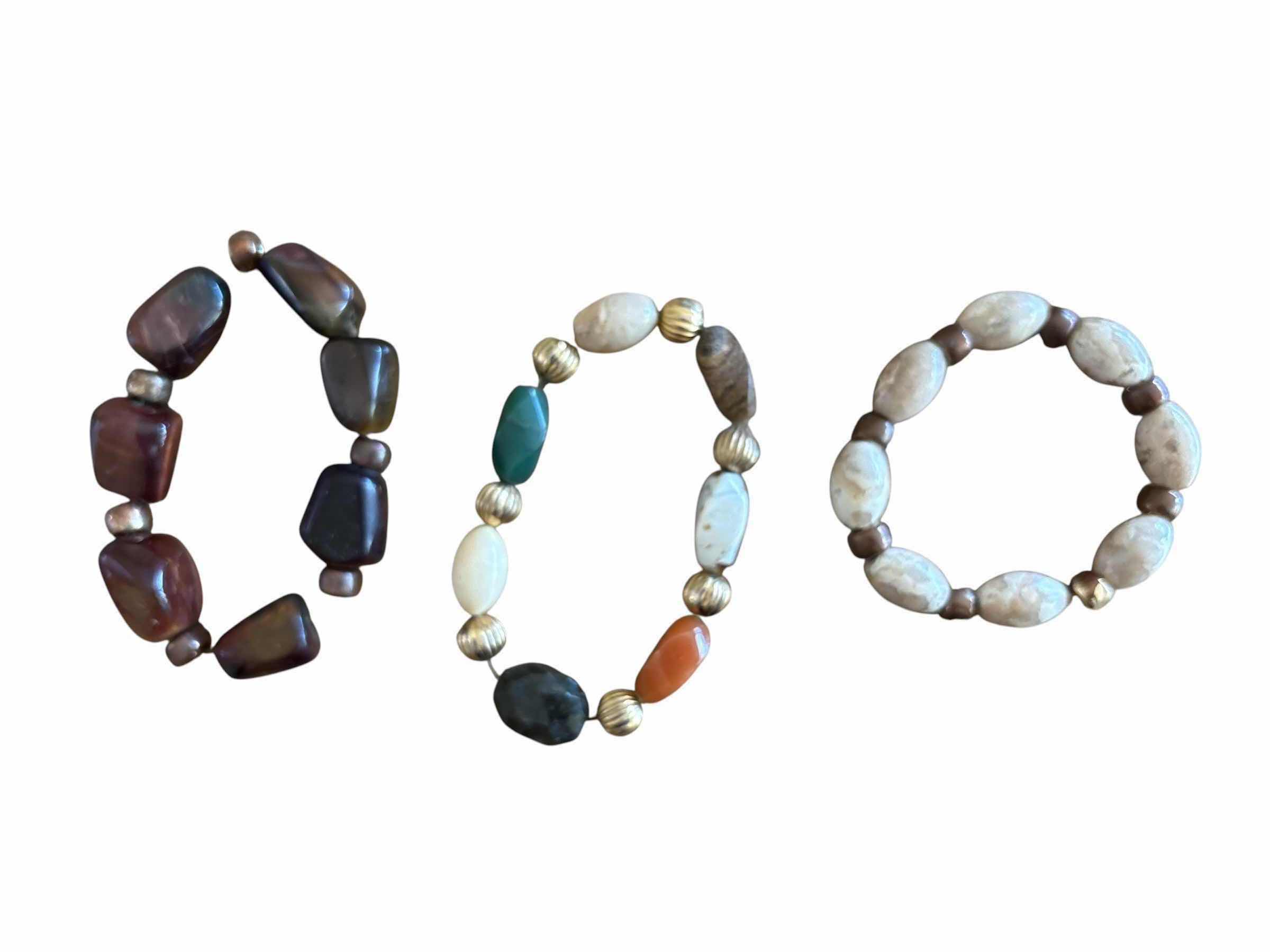 Photo 1 of (5)PCS FASHION JEWELRY BEADED GEMSTONE STRETCH BRACELETS-JASPER AND TIGER'S EYE