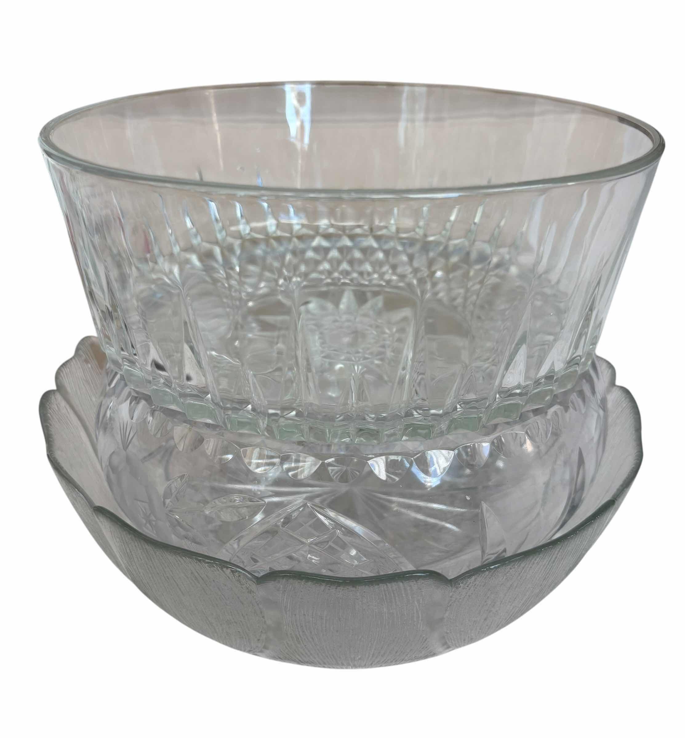 Photo 1 of ARCOROC GLASS BOWLS (2) & VINTAGE LEAD CRYSTAL CUT GLASS BOWL 8” - 10.5”D
