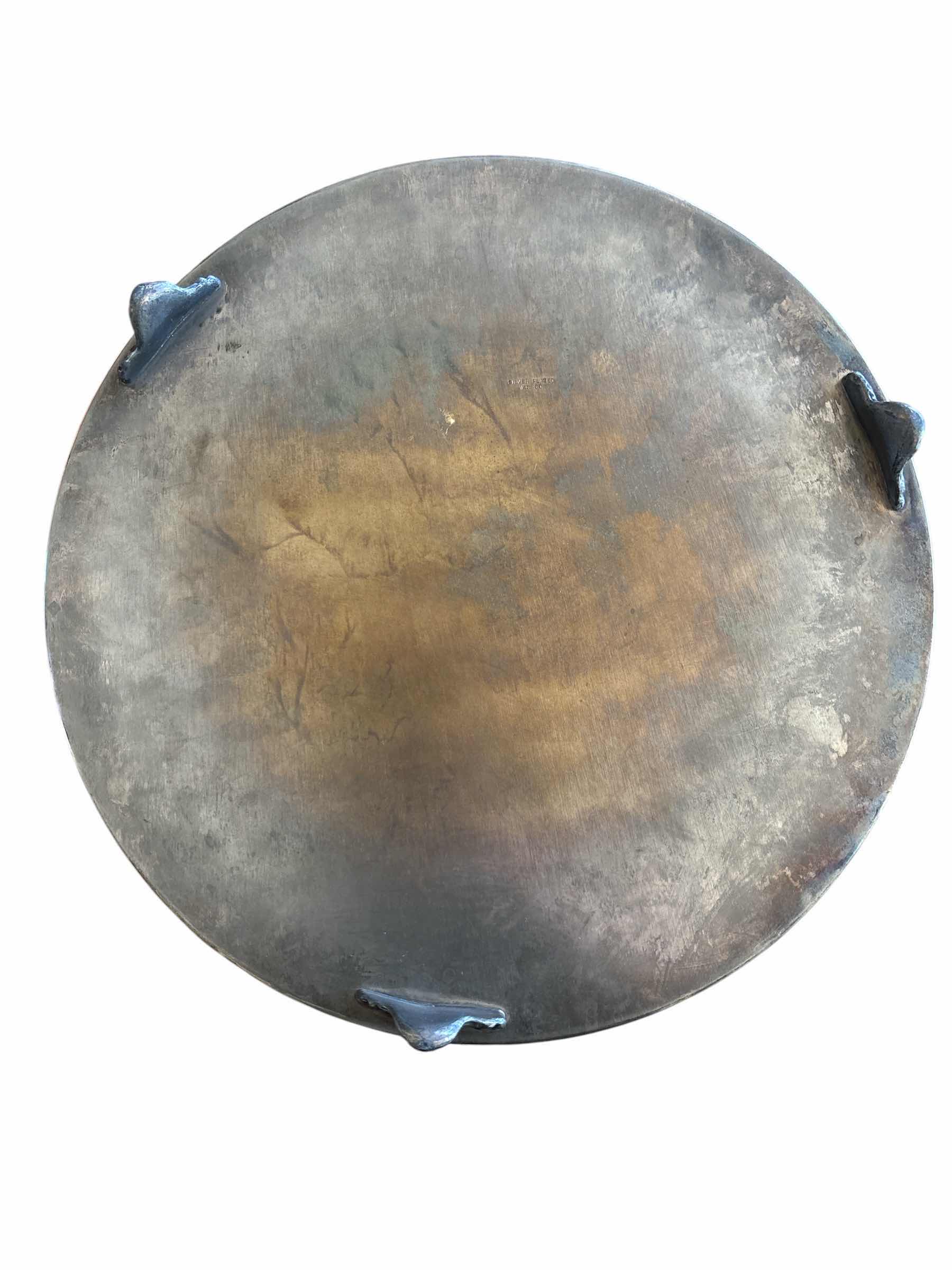 Photo 1 of LARGE ROUND SILVER PLATED TRAY W ENGRAVING H15"