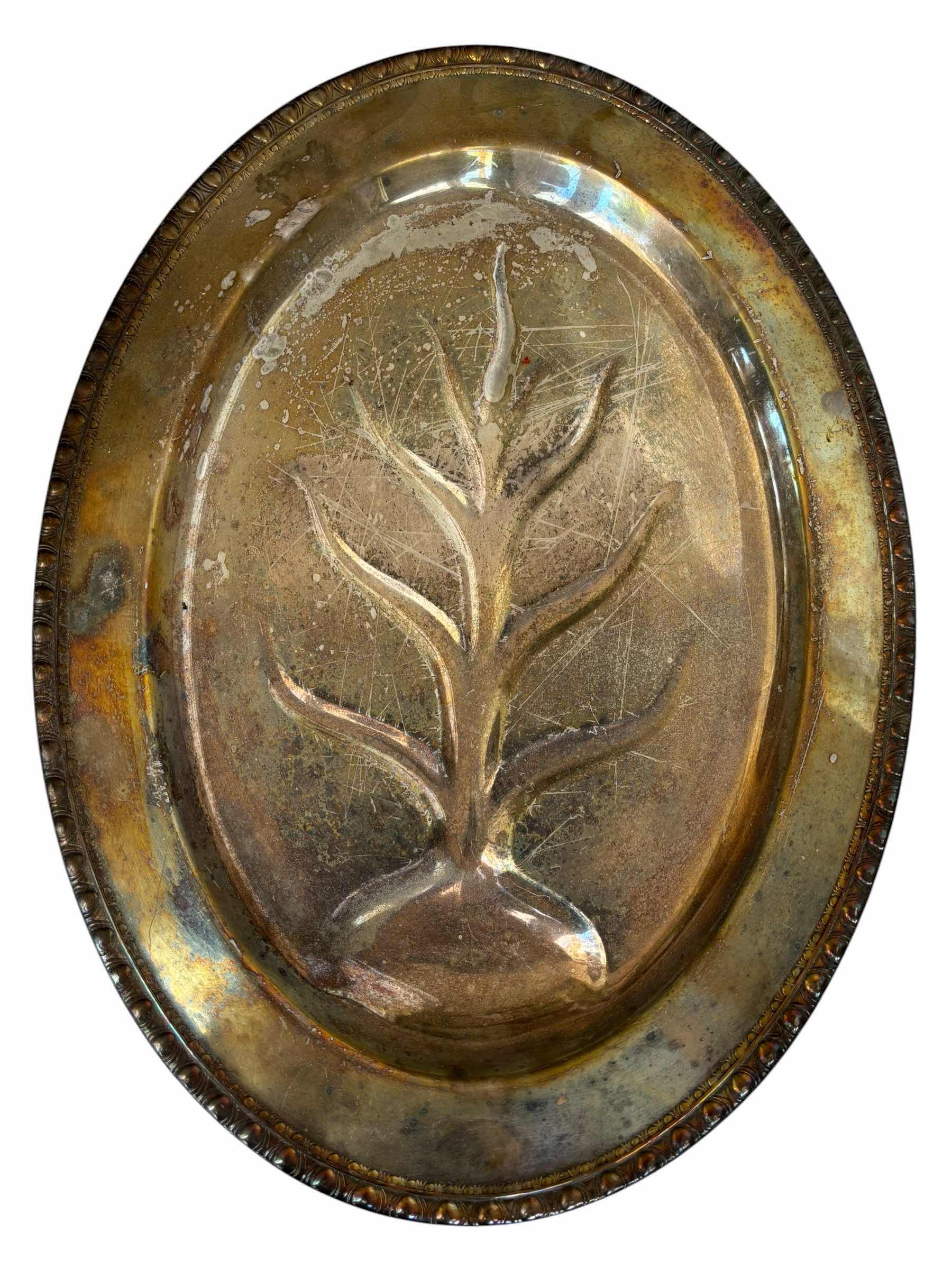 Photo 1 of VINTAGE SILVERPLATED MEAT SERVING PLATTER & VINTAGE SILVERPLATED OVAL SERVING TRAY