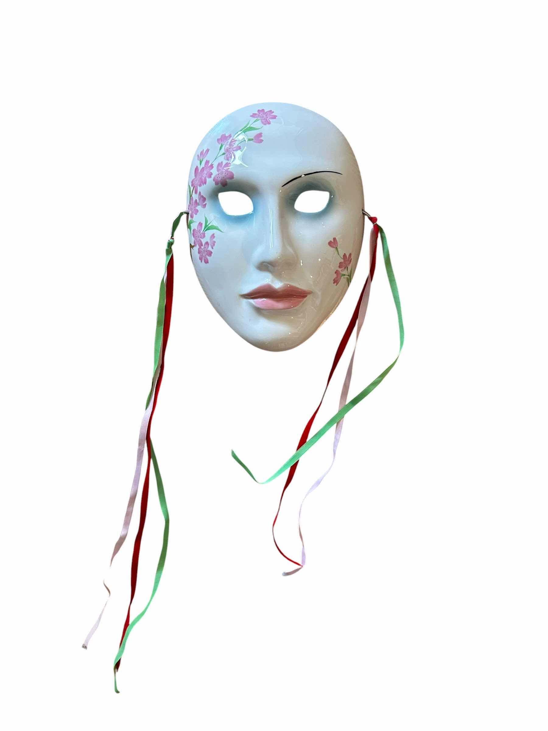 Photo 1 of DECORATIVE VANDOR MASK FROM 1984 FEATURES DELICATE HAND-PAINTED CHERRY BLOSSOMS