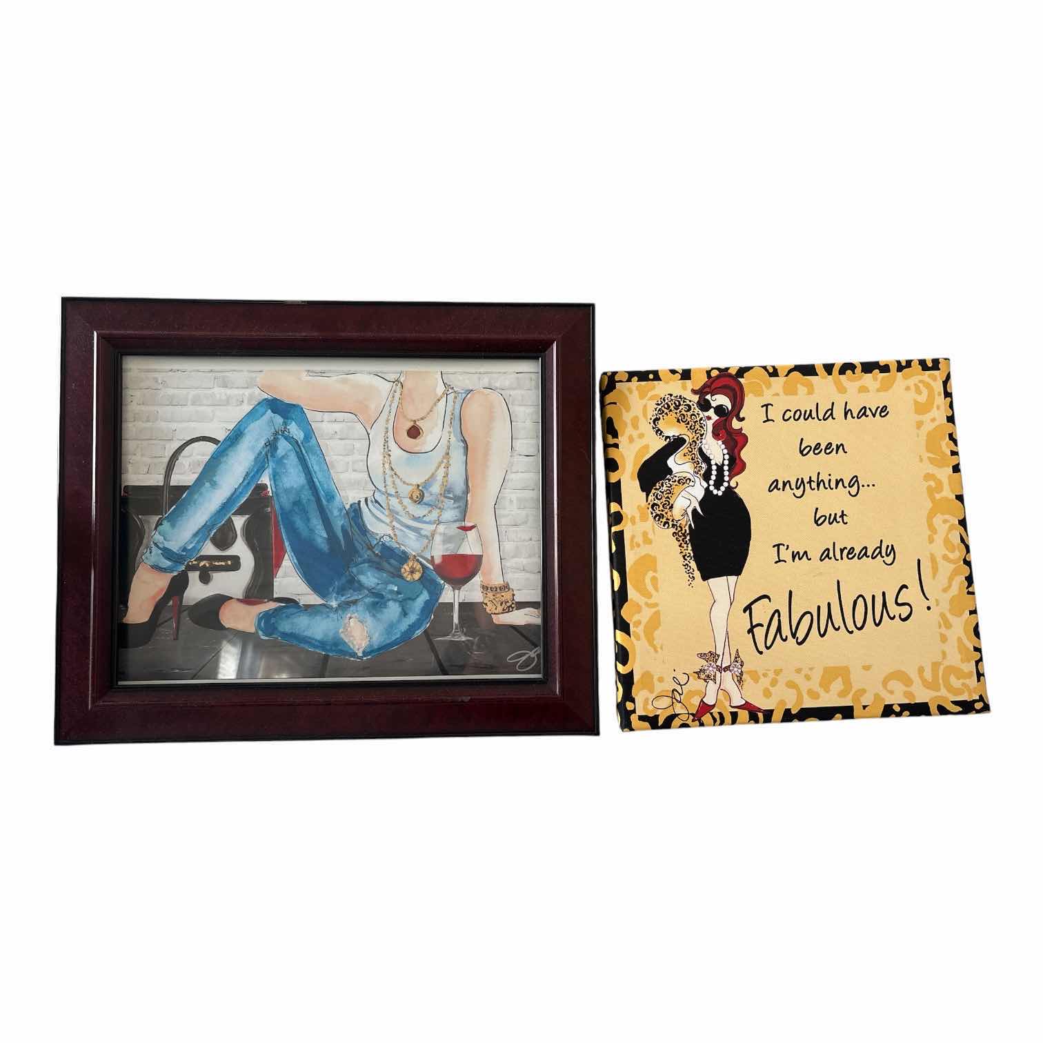 Photo 1 of (2)PCS FRAMED ARTWORK PIN UP “LETS TALK” AND FASHIONISTA CANVAS 17.5”X14.5”