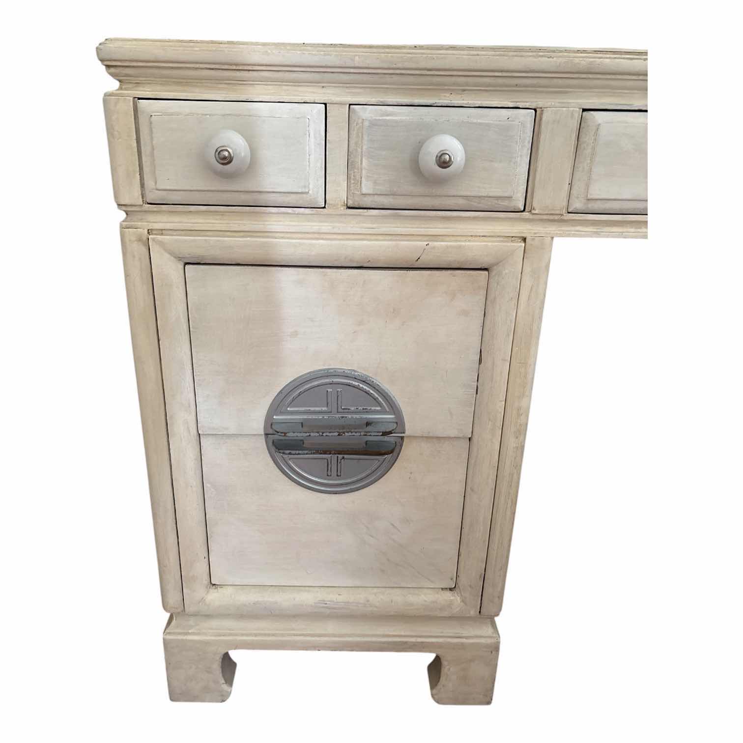 Photo 1 of CREAM RUSTIC WOOD VANITY WITH MIRROR AND CHAIR 54”X19”H30”