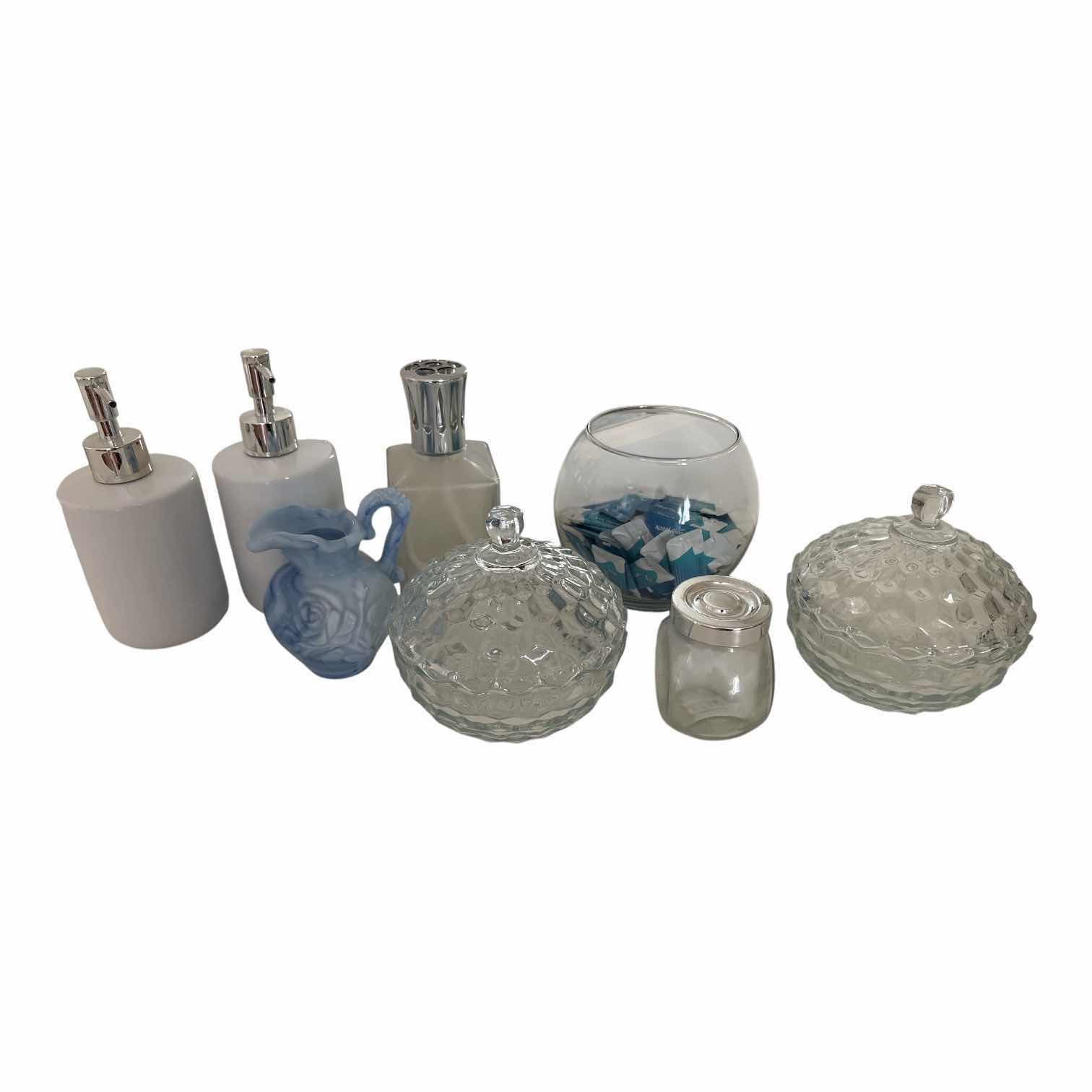Photo 1 of (8)PCS PRIMARY BATHROOM STORAGE JARS AND DISPENSERS