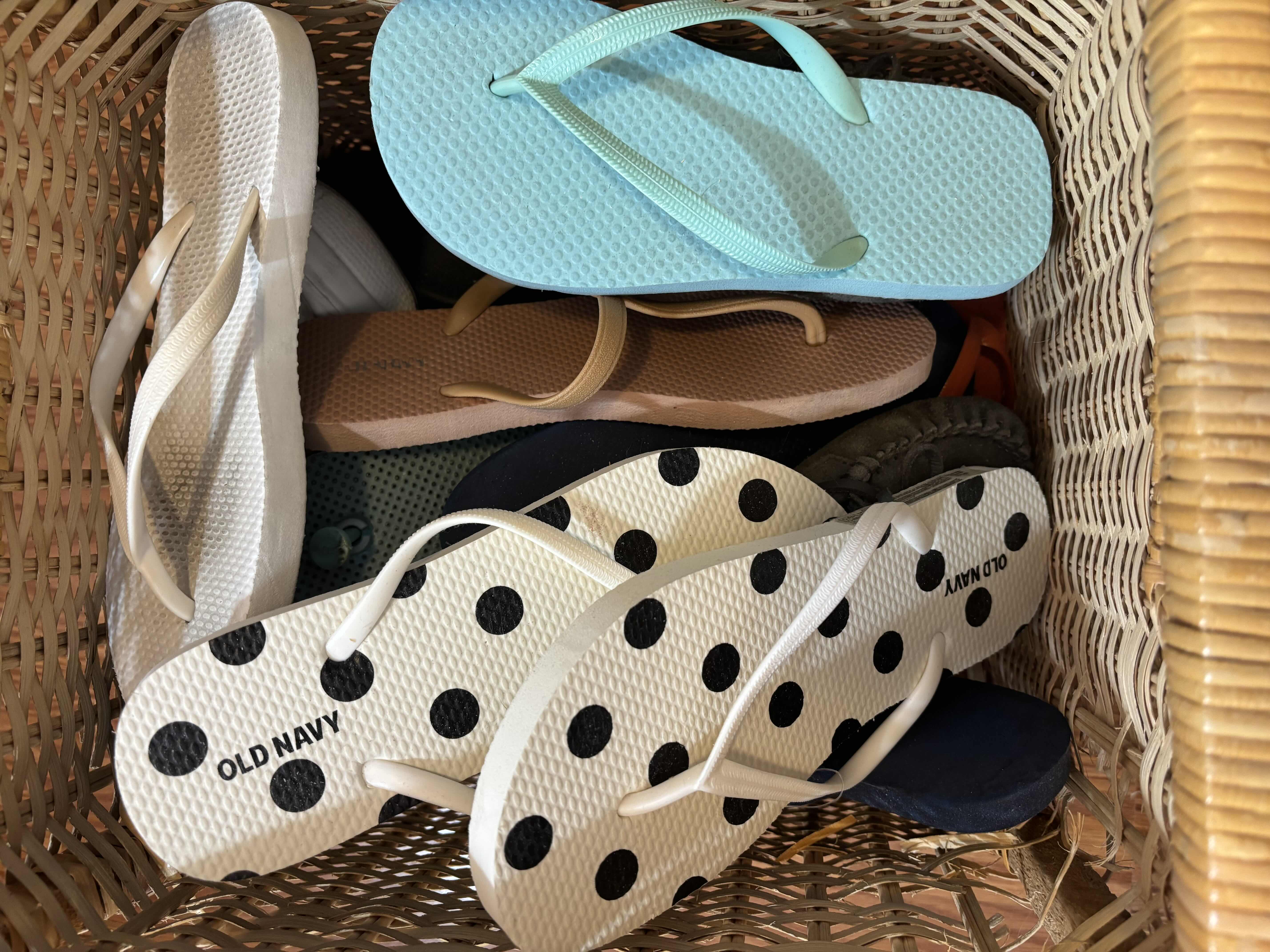 Photo 1 of BASKET OF FLIP FLOPS, APPROXIMATELY SIZE 6