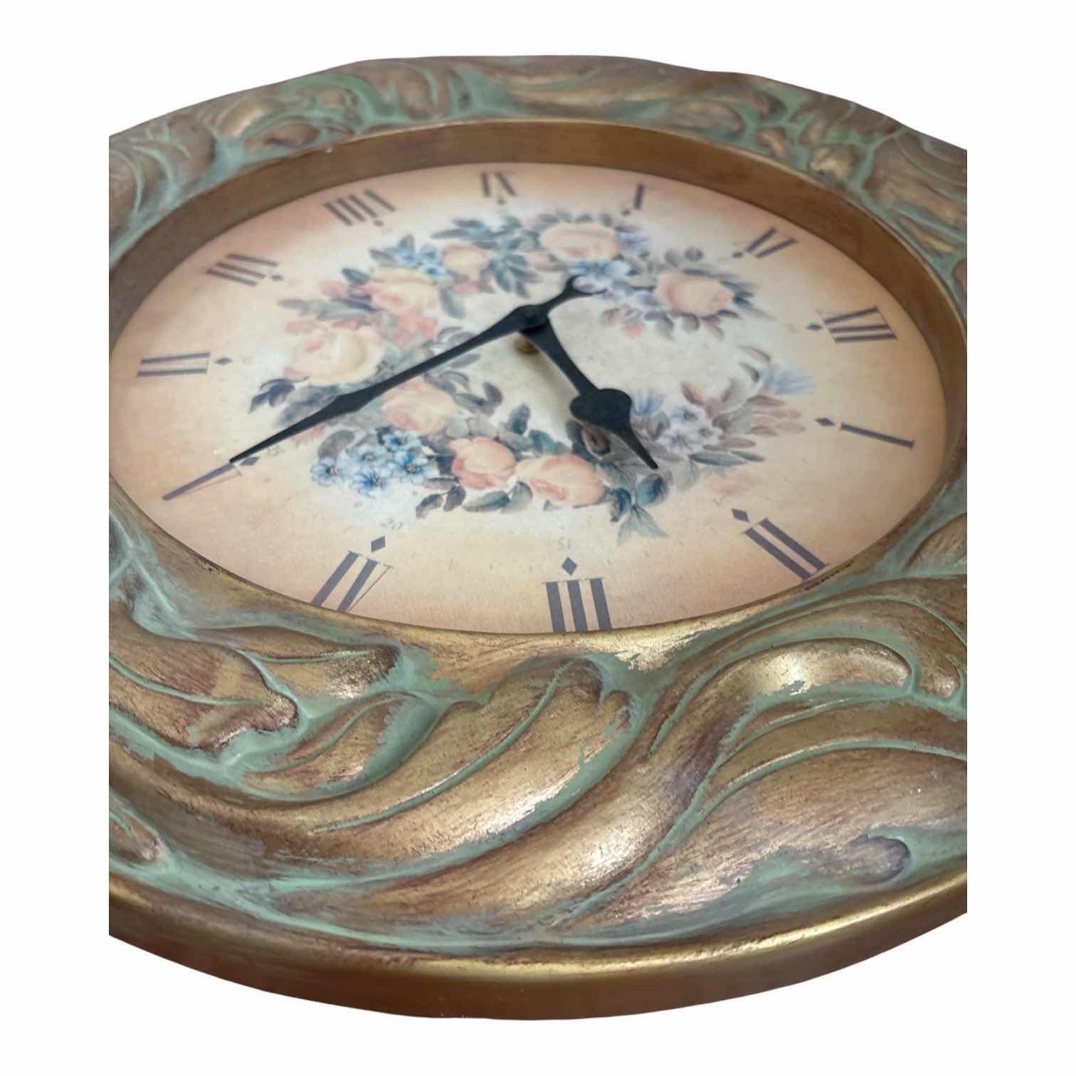 View 2 of ORNATE GREEN AND GOLD FINISH WALL CLOCK D21.5”