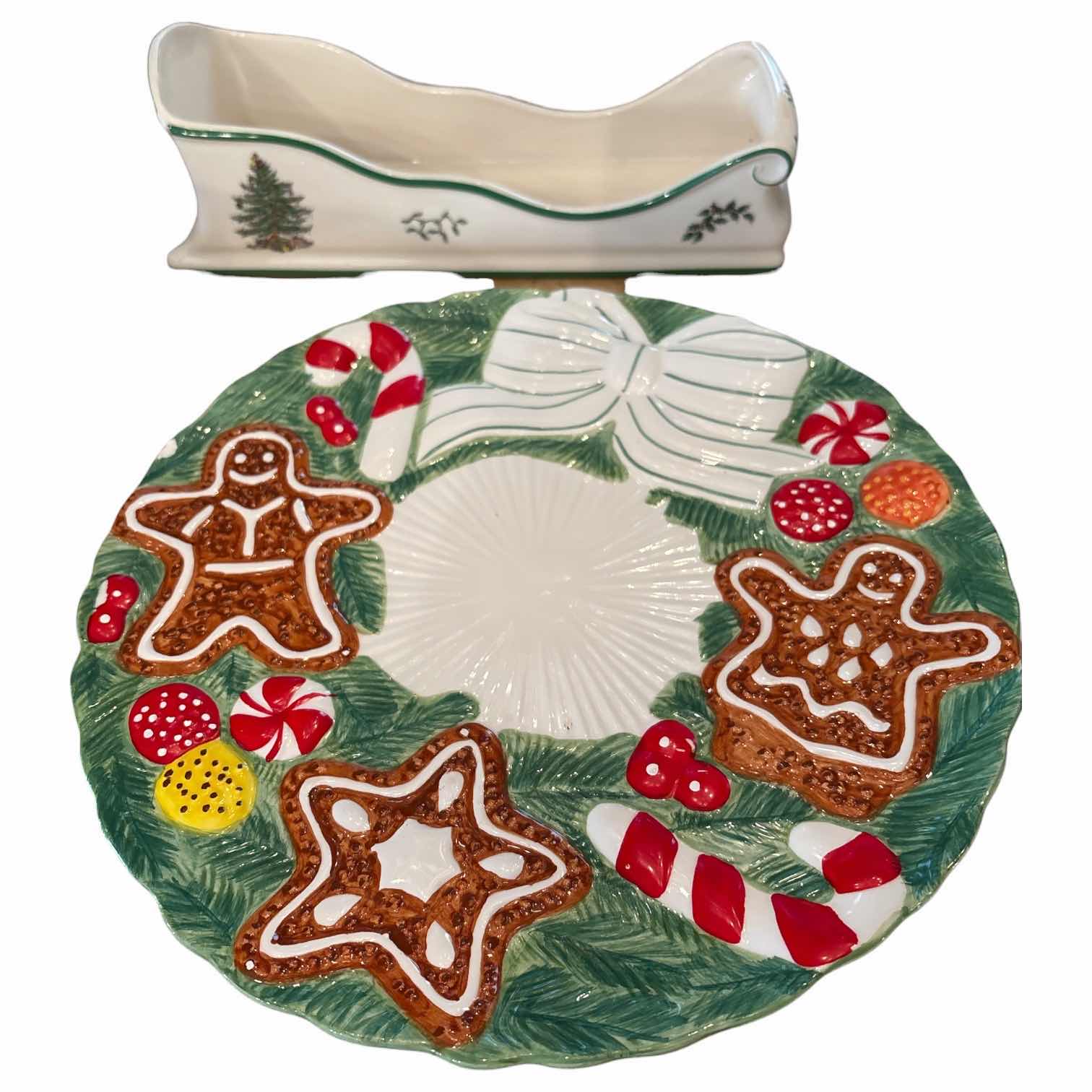 Photo 1 of (5)PCS HOLIDAY CERAMIC DECORATIVE PLATES, BOWL AND SLEIGH H4”