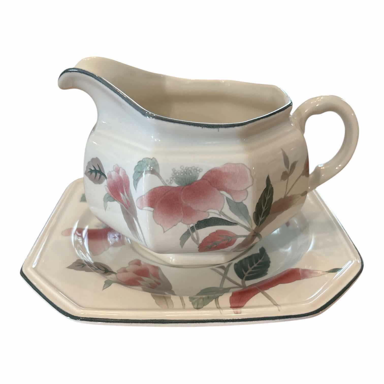 Photo 1 of VINTAGE MIKASA SILK FLOWERS ROUND GRAVY BOAT & UNDERPLATE H3.5”