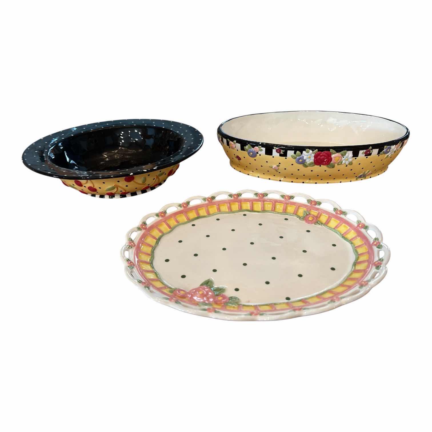 Photo 1 of (3)PCS VINTAGE MARY ENGELBREIT SERVING PLATTER AND BOWL D11.5”