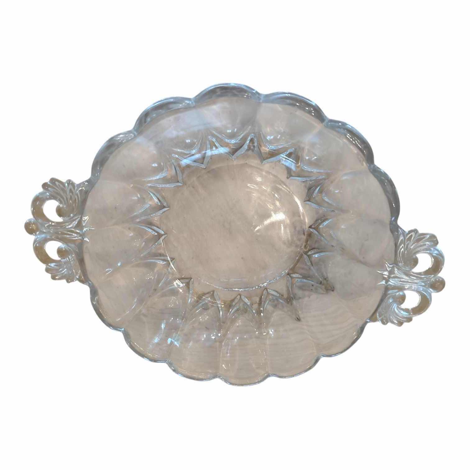 Photo 1 of (2)PCS GLASS DEVILED EGG HOLDER AND CRYSTALLITE PATTERN RELISH BOWL D9.5”