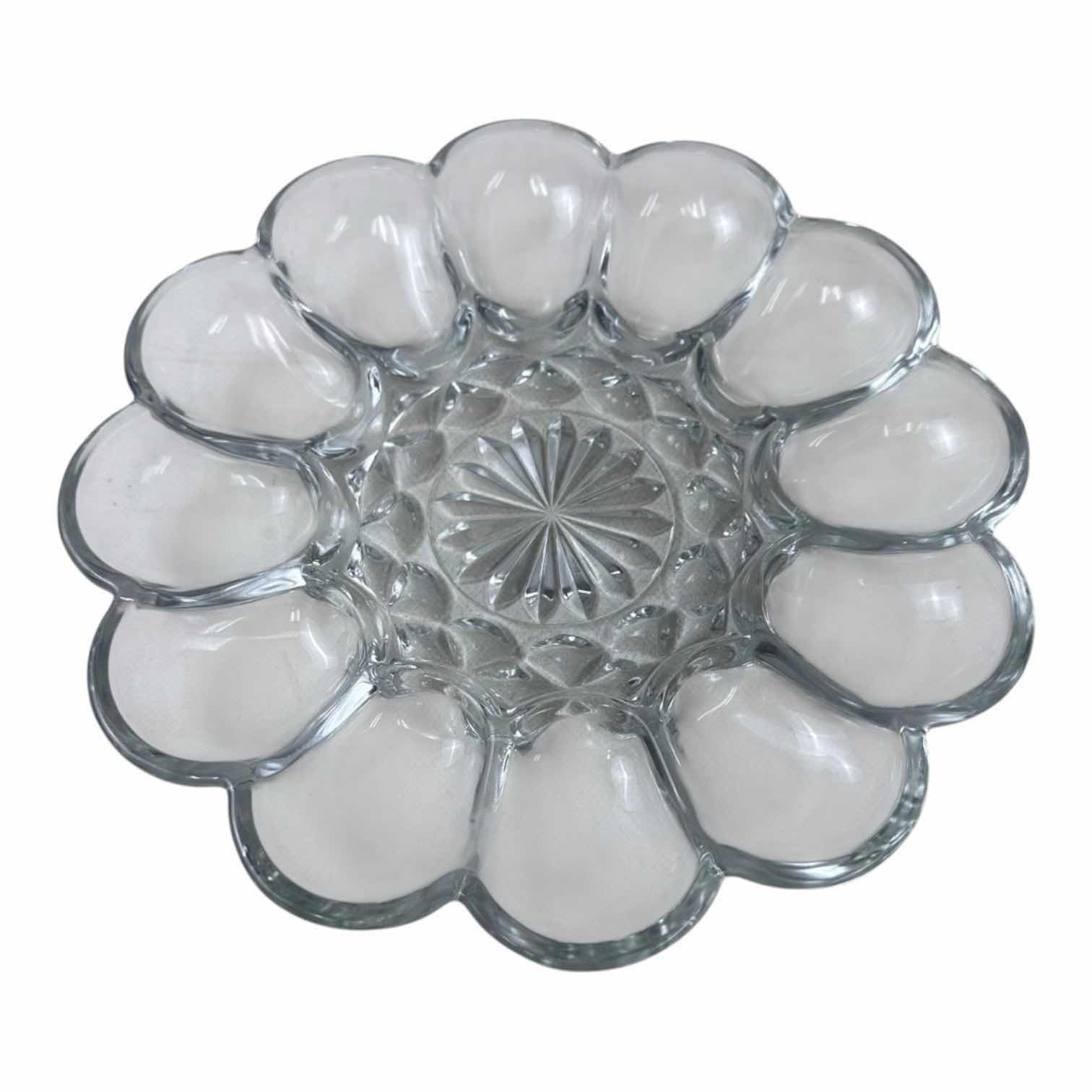 Photo 1 of (2)PCS GLASS DEVILED EGG HOLDER AND CRYSTALLITE PATTERN RELISH BOWL D9.5”