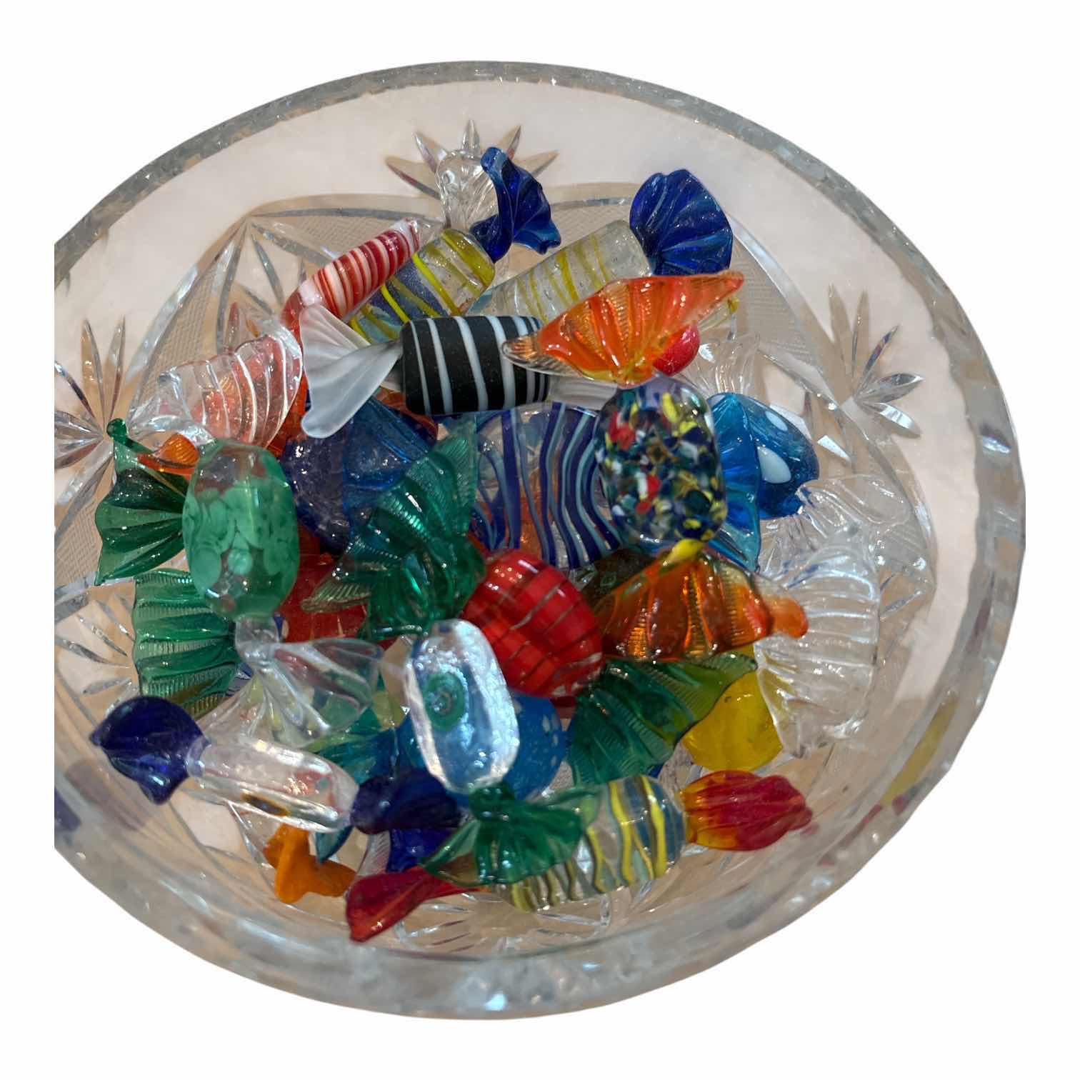 Photo 1 of PEDESTAL GLASS CANDY DISH W/MURANO ART GLASS CANDY H7.5”
