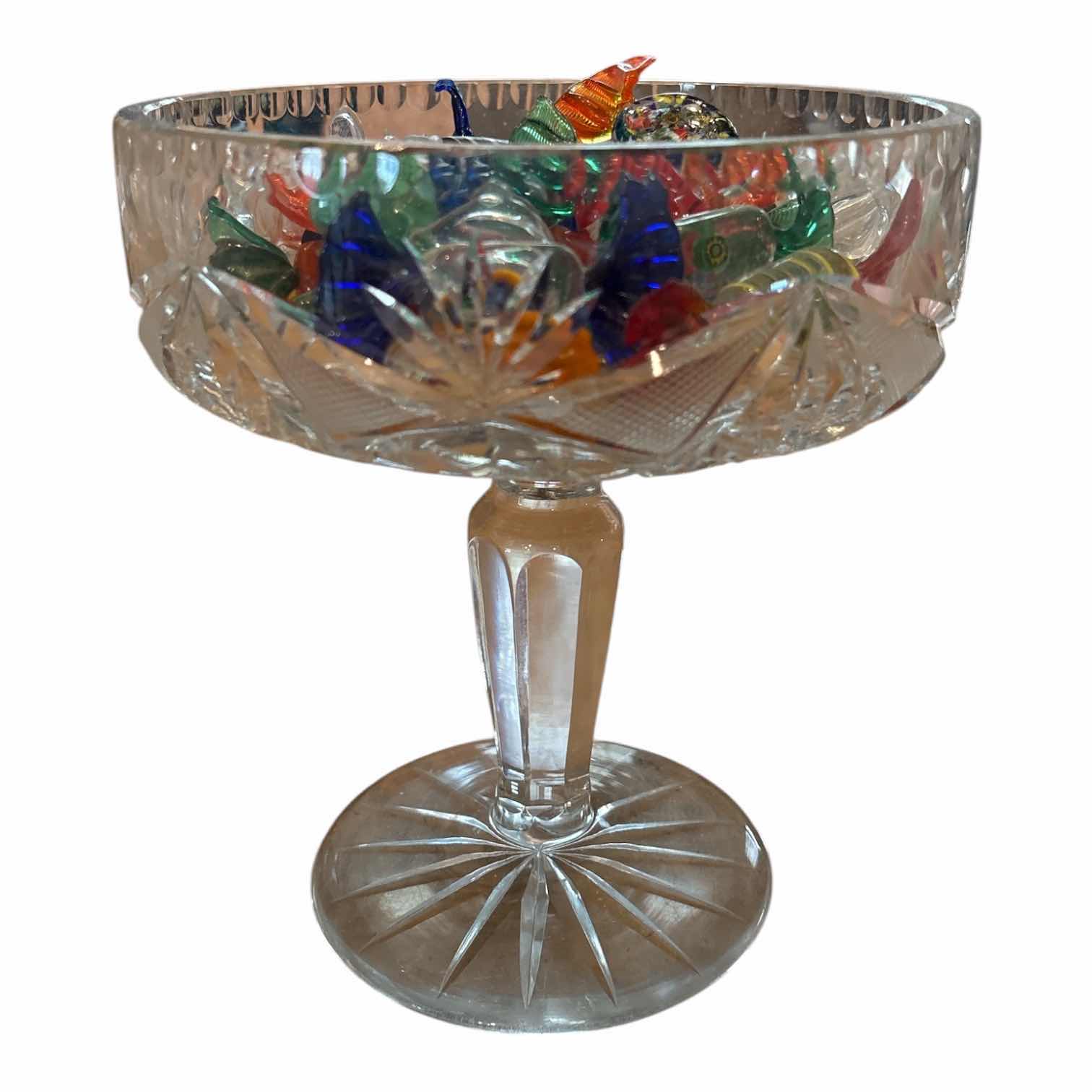 Photo 1 of PEDESTAL GLASS CANDY DISH W/MURANO ART GLASS CANDY H7.5”