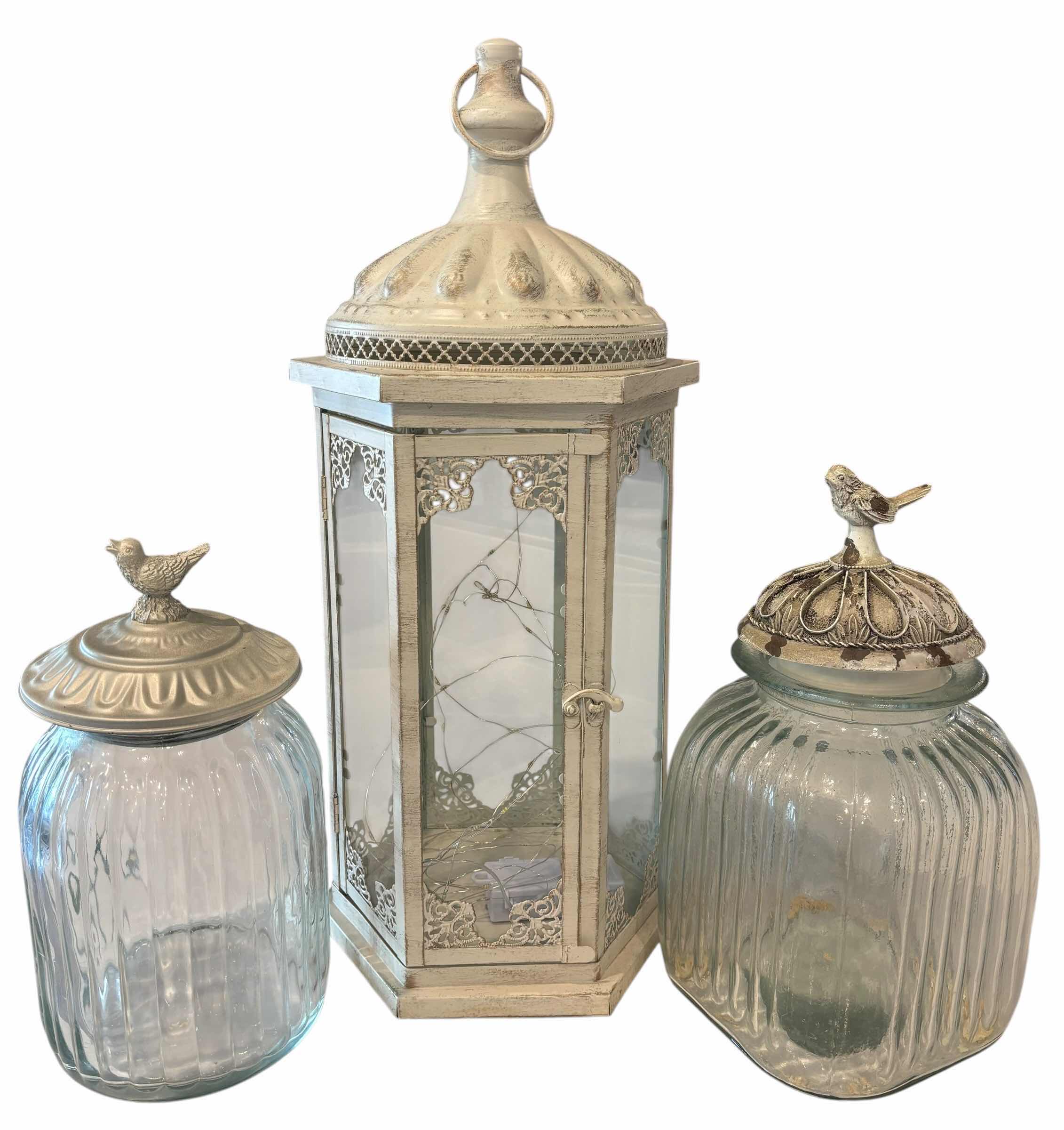 Photo 1 of VINTAGE STYLE CANDLE LANTERN H20” WITH GLASS JARS (2)