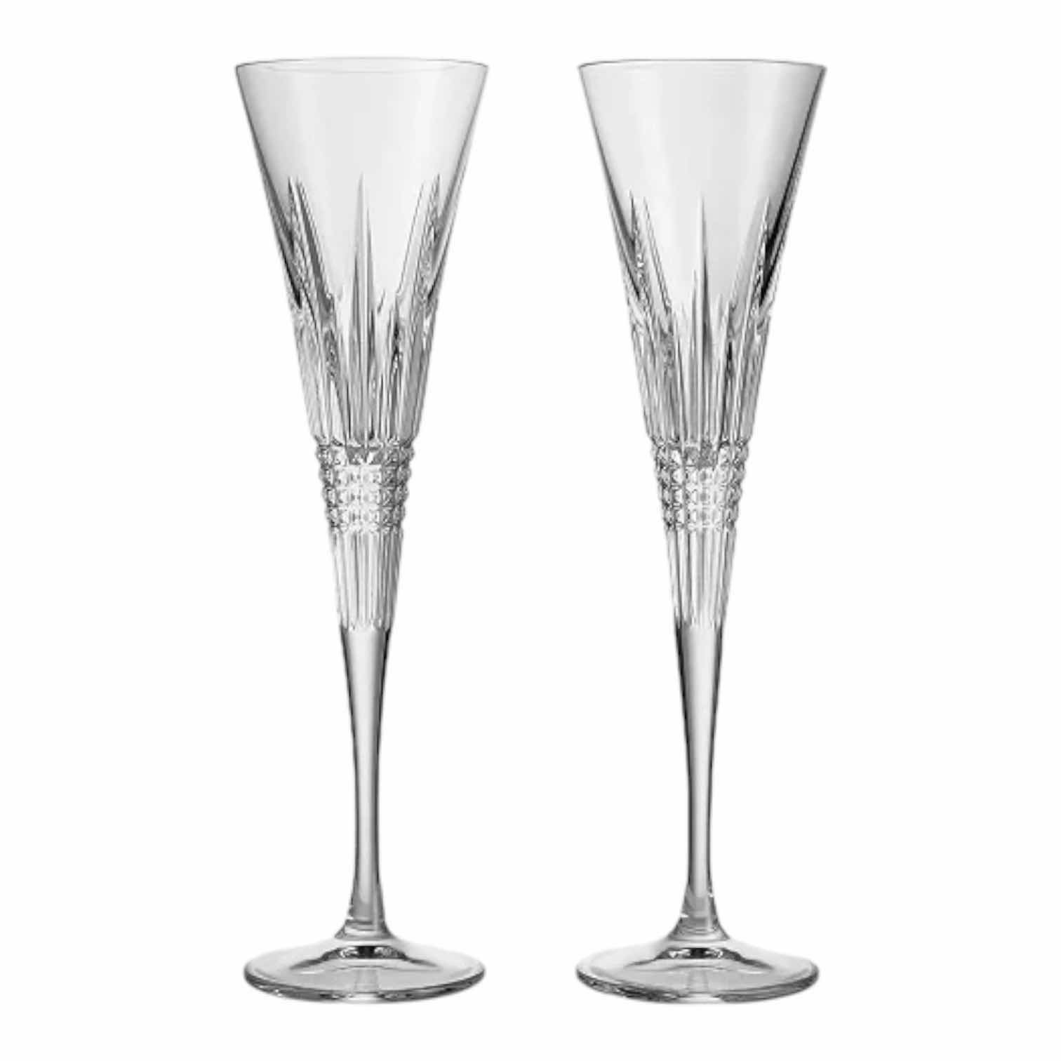 Photo 1 of (2)PCS WATERFORD LISMORE DIAMOND TOASTING FLUTE H9.25”