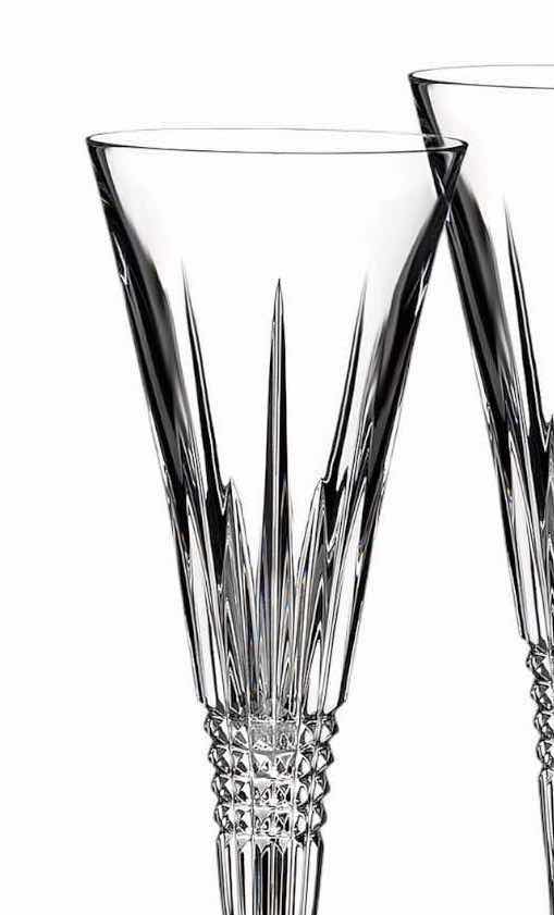 Photo 1 of (2)PCS WATERFORD LISMORE DIAMOND TOASTING FLUTE H9.25”