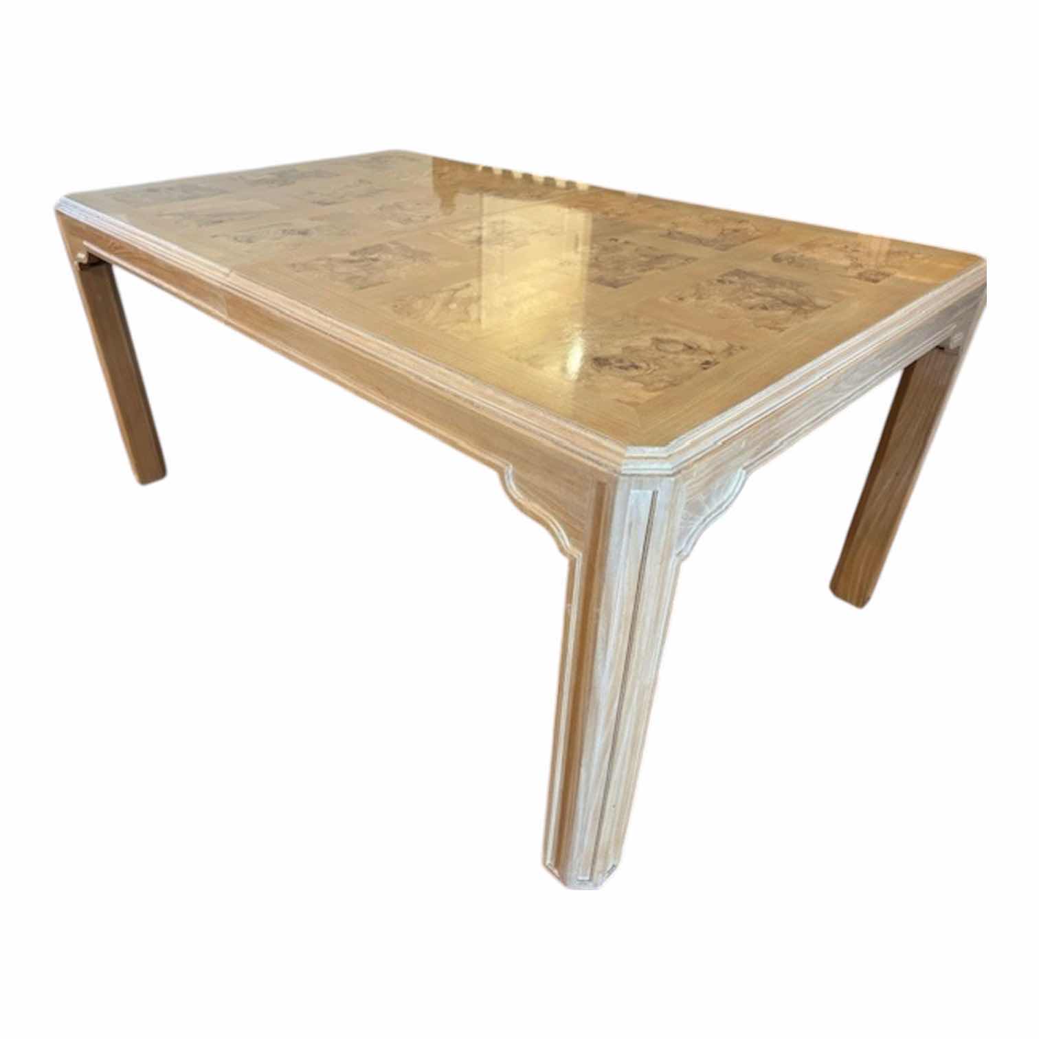 Photo 1 of VINTAGE DREXEL HERITAGE CORINTHIAN COLLECTION OLIVE ASH BURL TABLE W/ 3 ADDITIONAL LEAVES 76”X45.5”H30”
TABLE LEAF WIDTH (3) TOTAL - L66”