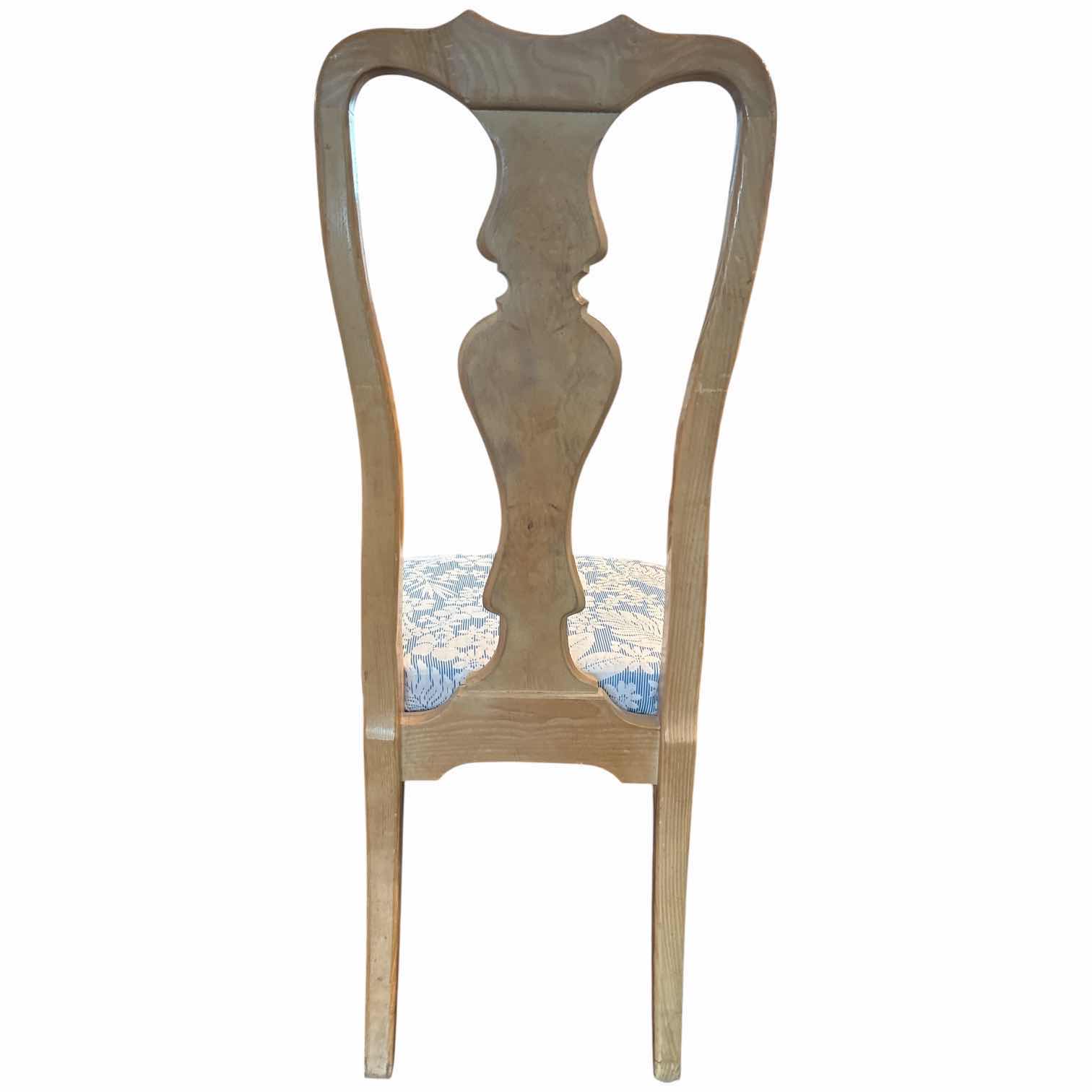 Photo 1 of DREXEL HERITAGE QUEEN ANNE BURL WOOD BACKS-PLAT SIDE CHAIR W/BLUE FLORAL UPHOLSTERY SEAT H19” TOTAL H42.5” $650