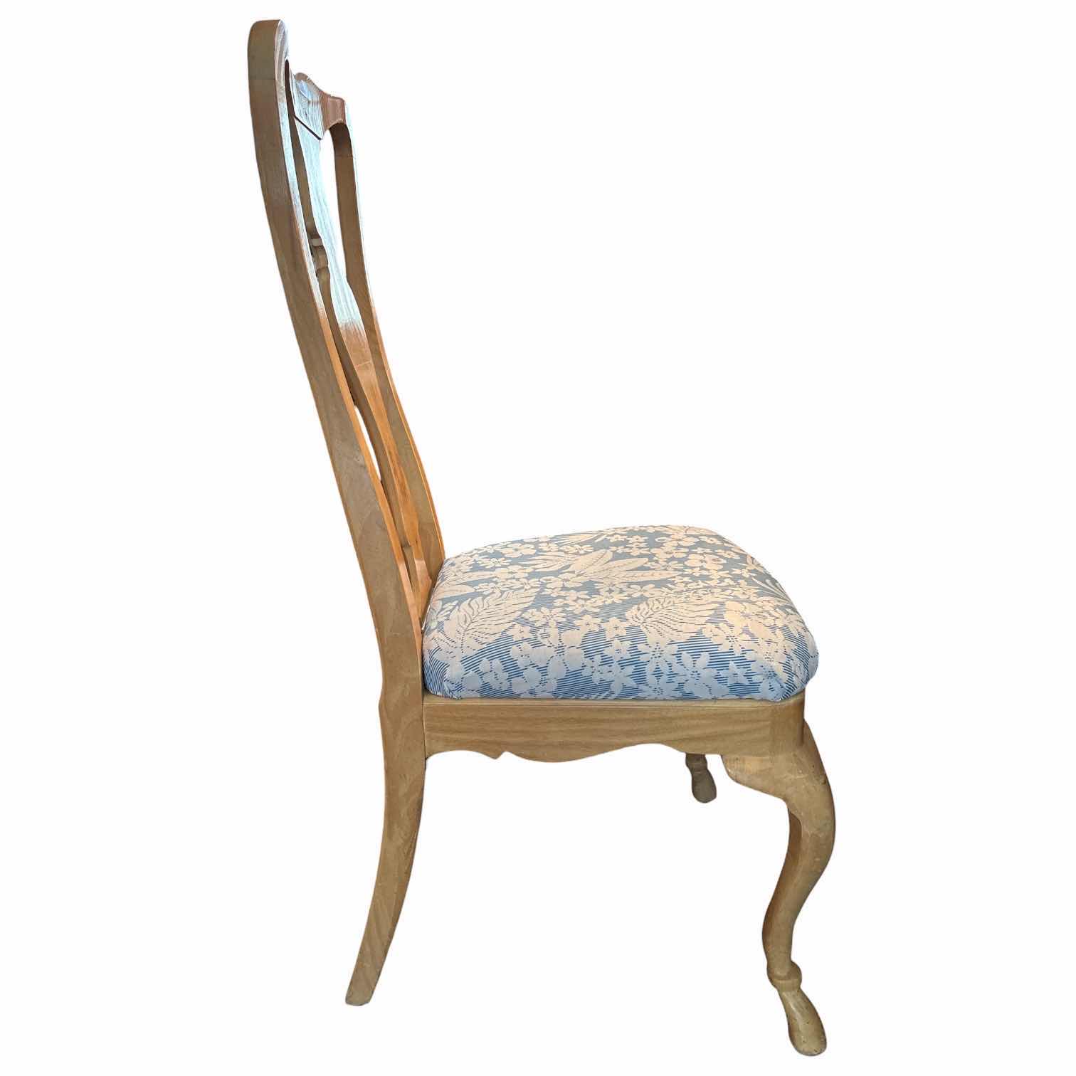 Photo 1 of DREXEL HERITAGE QUEEN ANNE BURL WOOD BACKS-PLAT SIDE CHAIR W/BLUE FLORAL UPHOLSTERY SEAT H19” TOTAL H42.5” $650