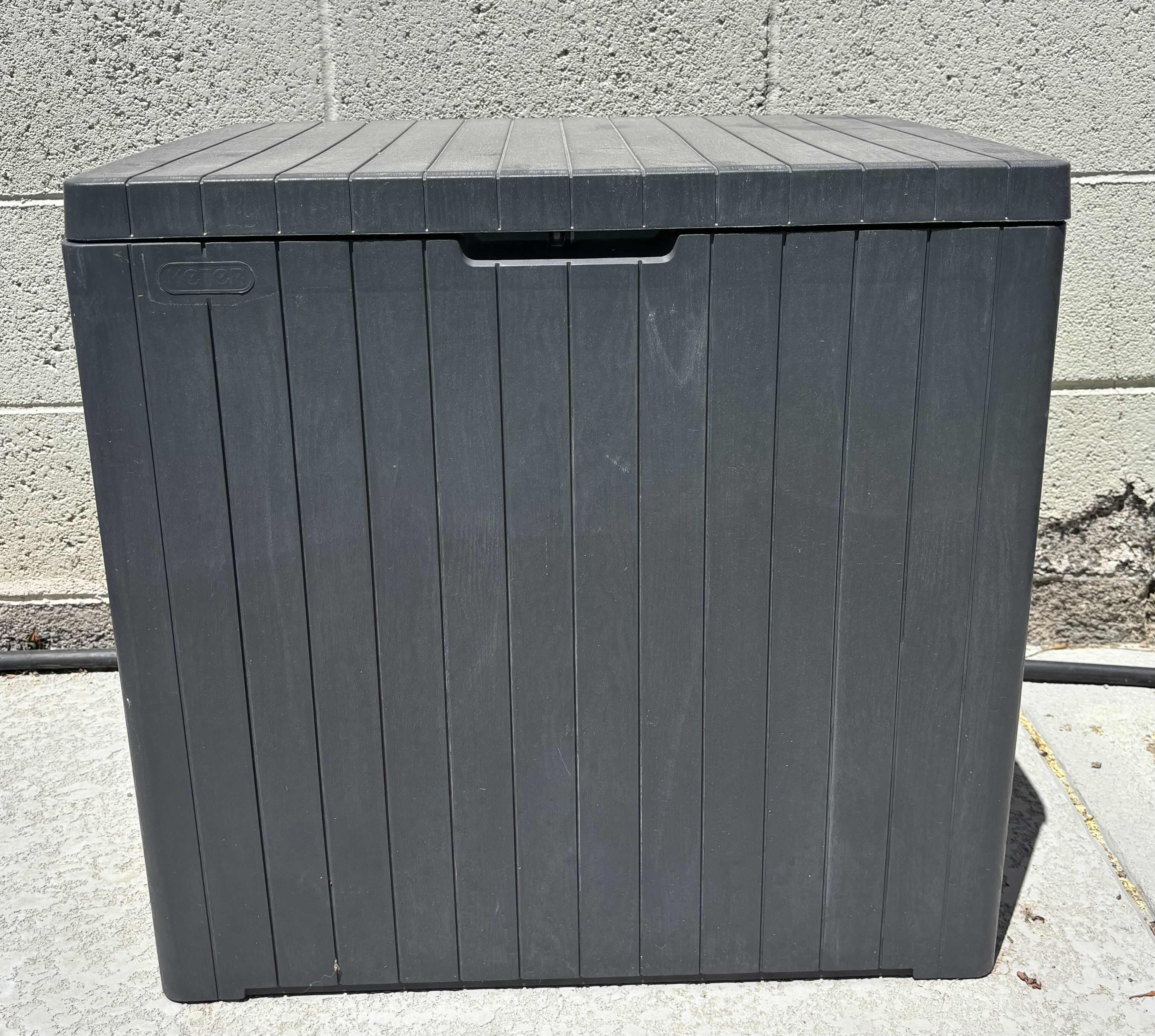 View 1 of SMALL OUTDOOR STORAGE CHEST WITH RESORT STYLE TOWELS 17” X 22” X 21”H