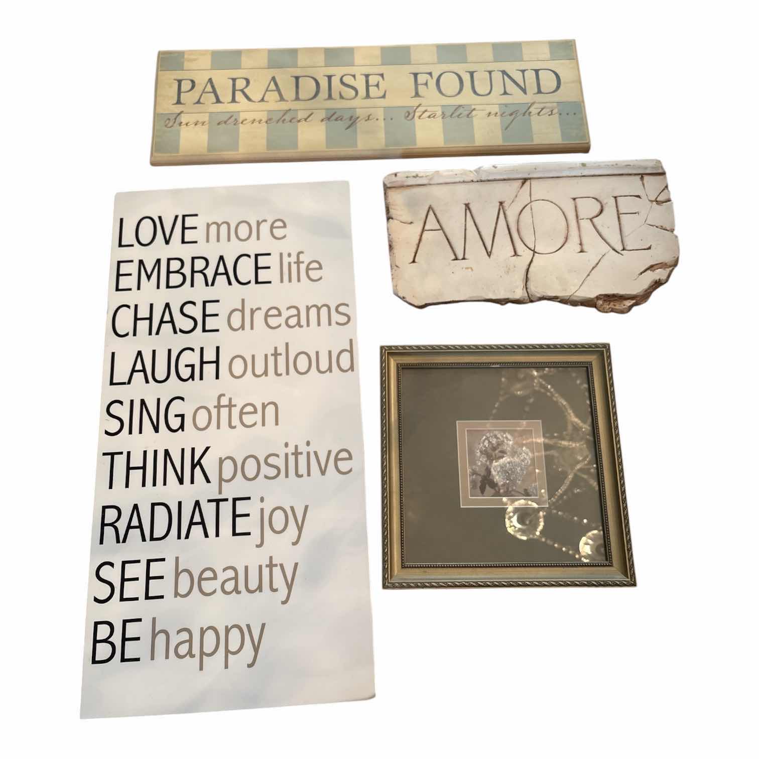 Photo 1 of (4)PCS ART WALL DECOR-AMORE SIGN, LOVE POSTER AND HYDRANGEA PRINT 10.5”X10.5”