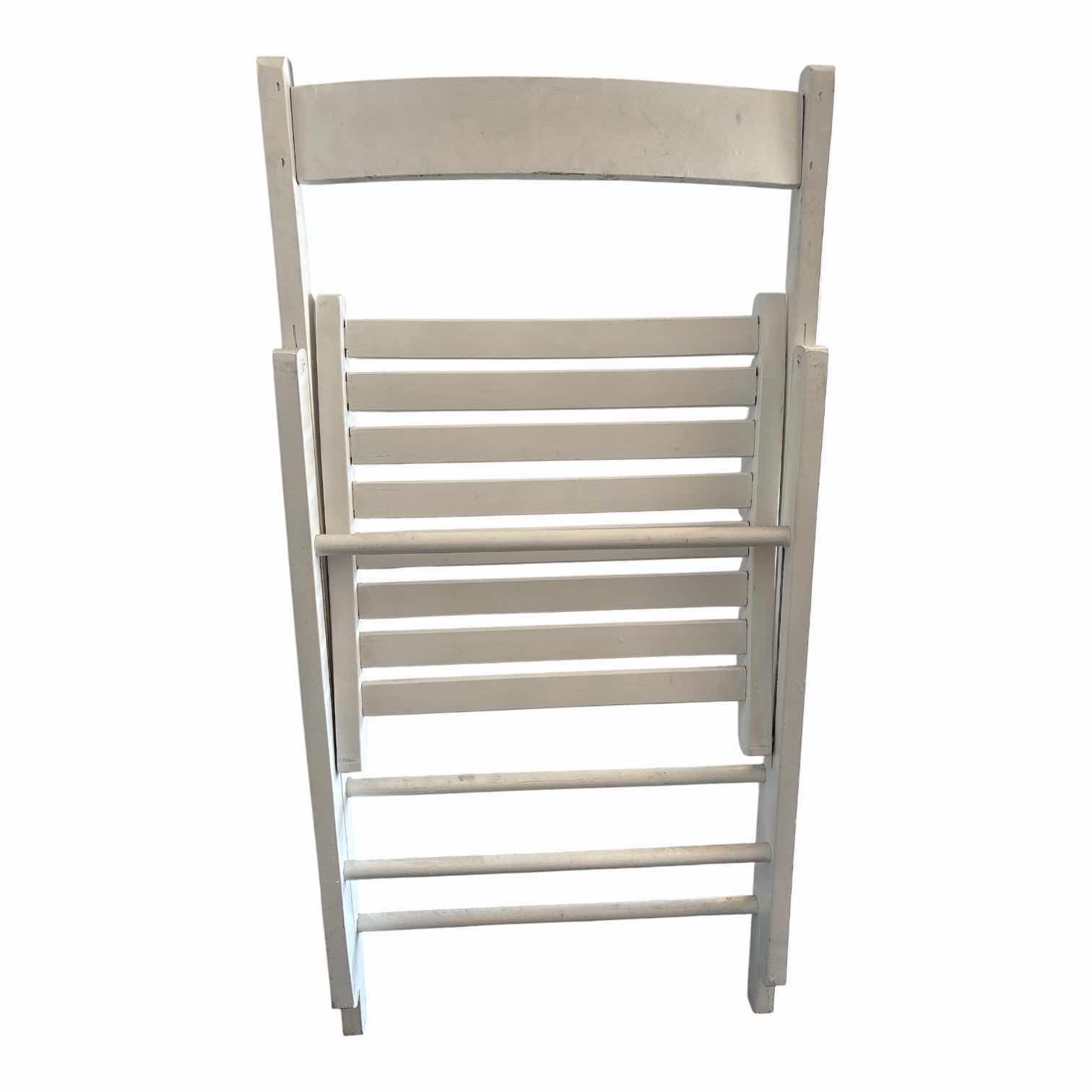 Photo 1 of (2)PCS WHITE WOOD SLATTED FOLDING CHAIR H18”