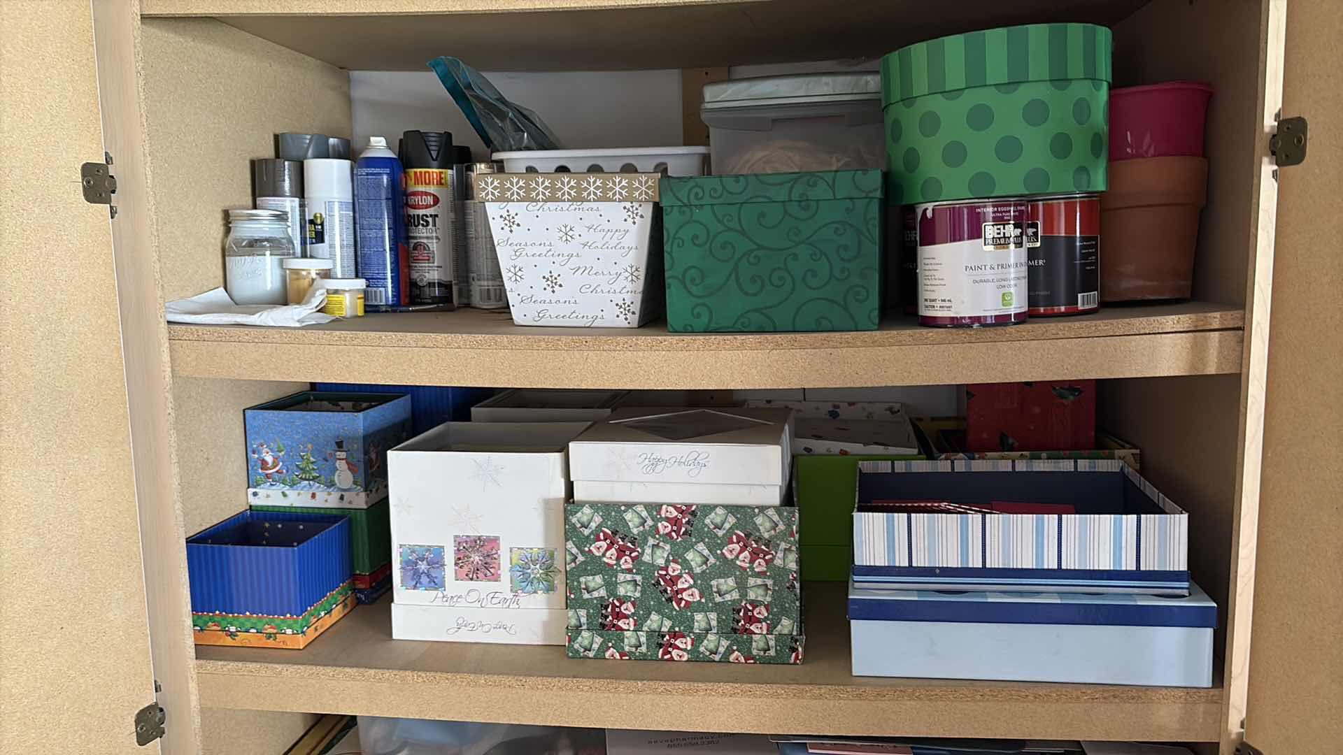 Photo 1 of CONTENTS OF GARAGE SHELVING—GIFT BOXES, PLACE MATS AND MORE
