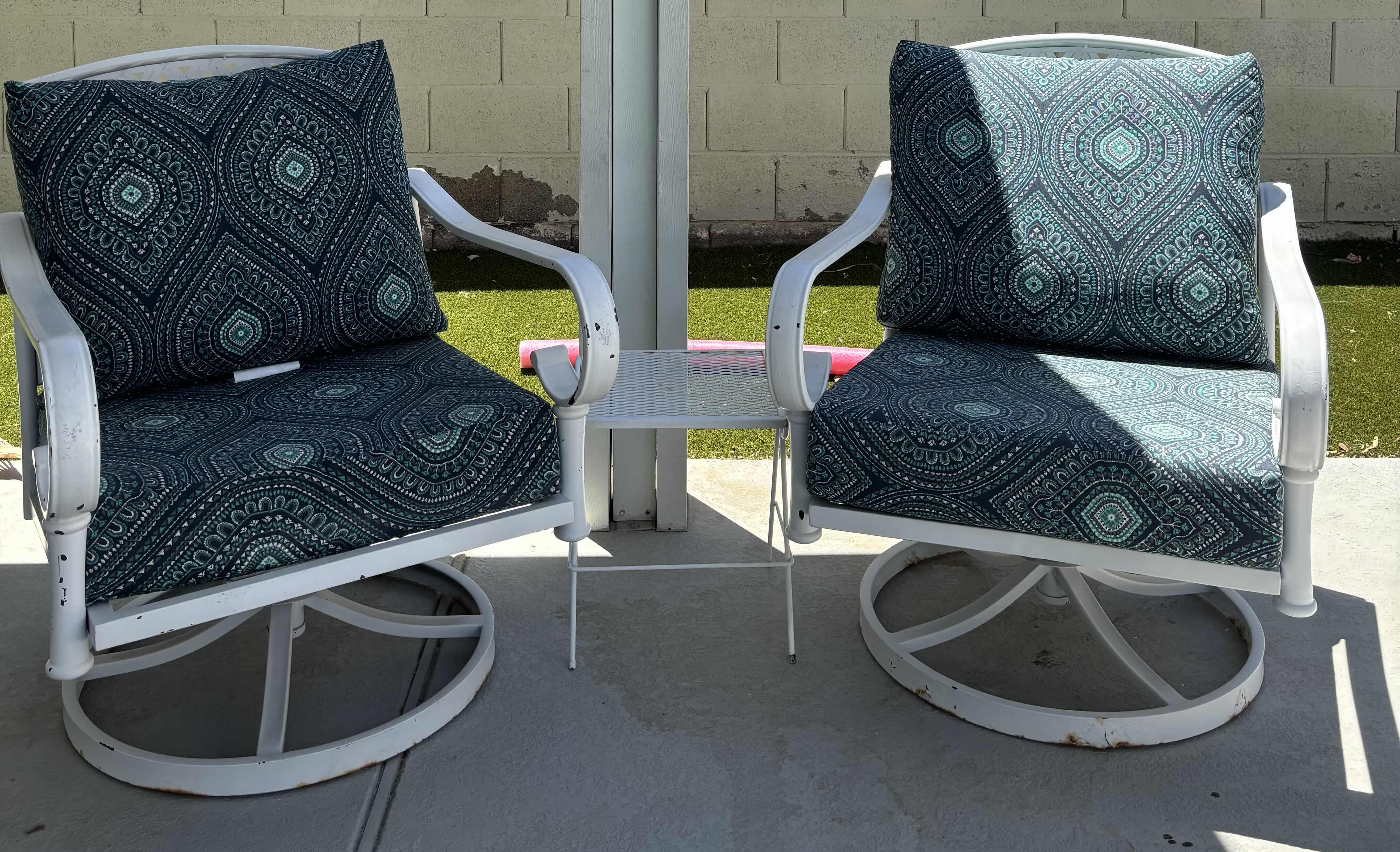 Photo 1 of OUTDOOR ROCKING CHAIRS (2) WITH SMALL TABLE & CUSHIONS
