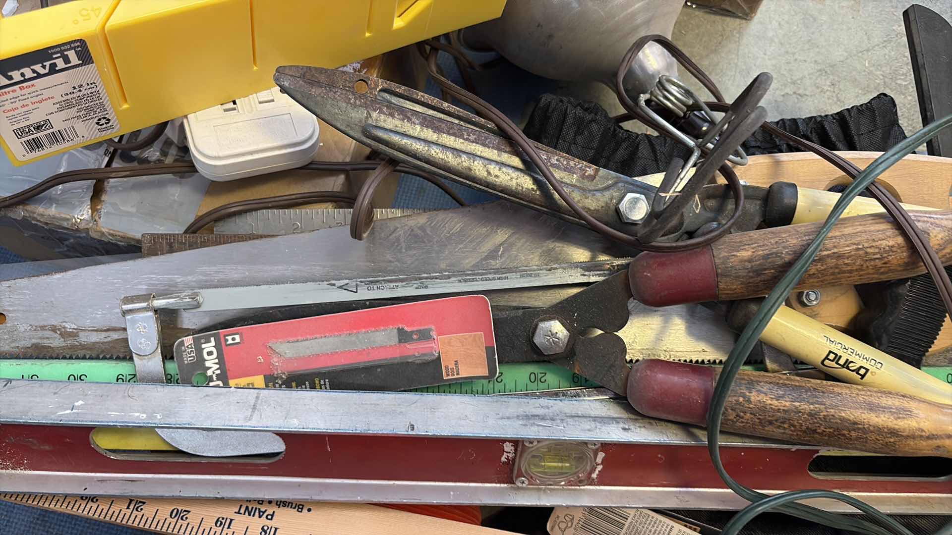 Photo 1 of CONTENTS OF GARAGE- STEEL L MEASURING TAPES, SAW BLADES AND MORE