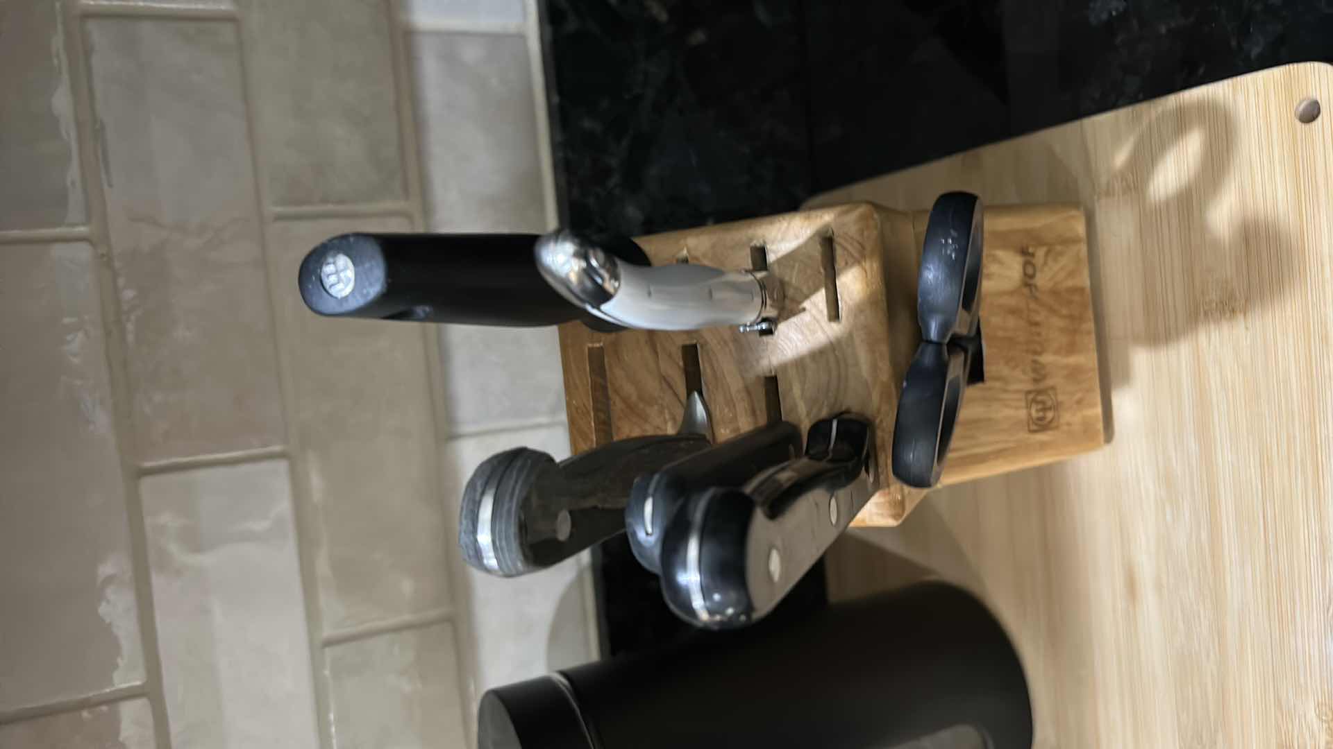Photo 1 of CUTTING BOARD, CANISTERS, KNIFE, BLOCK, AND MORE