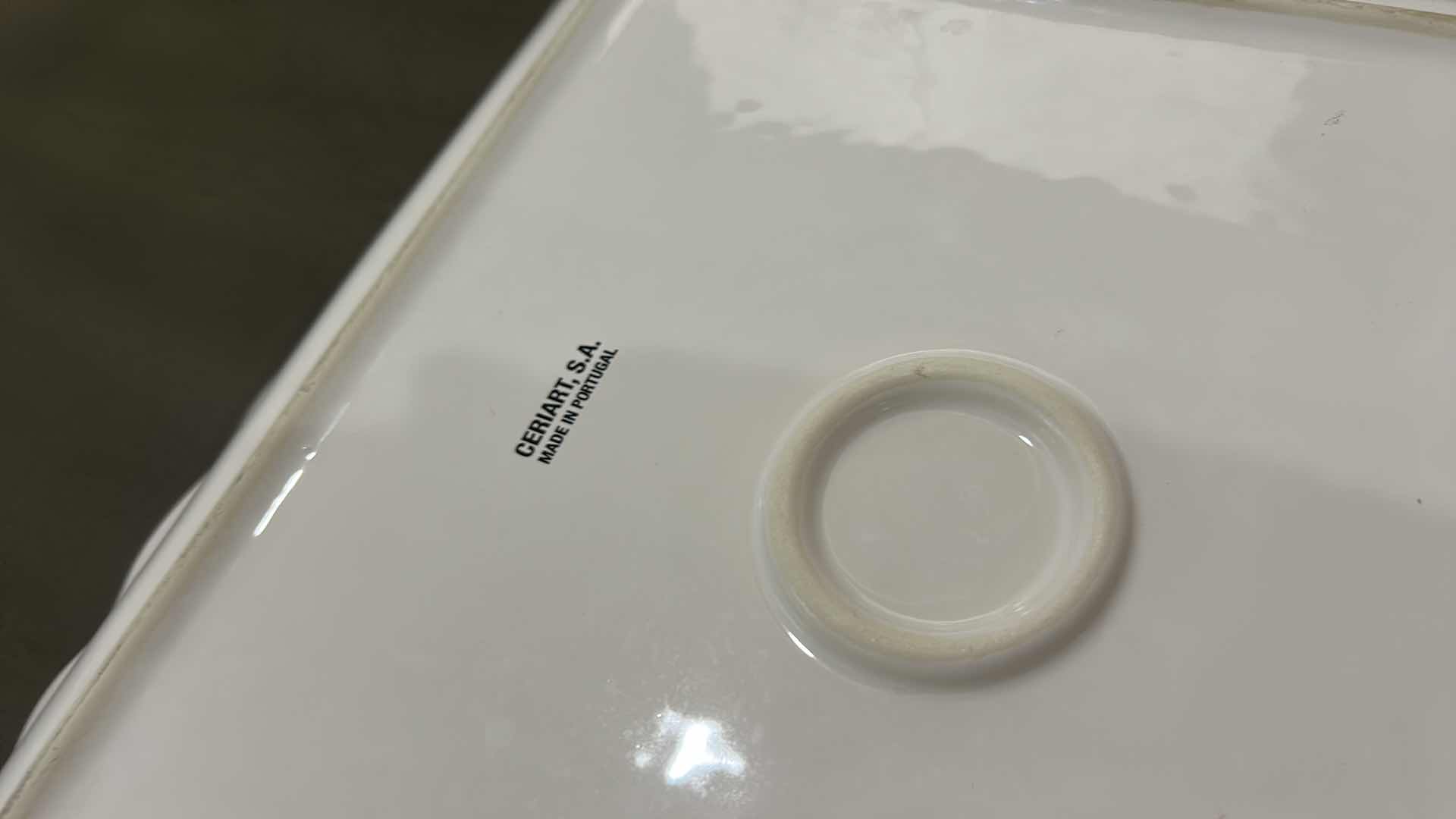 Photo 1 of TWO SMALL BONE CHINA BOWLS AND LARGE SQUARE SCALLOPED PLATE/SERVING TRAY CERIART, S. A. MADE IN PORTUGAL.