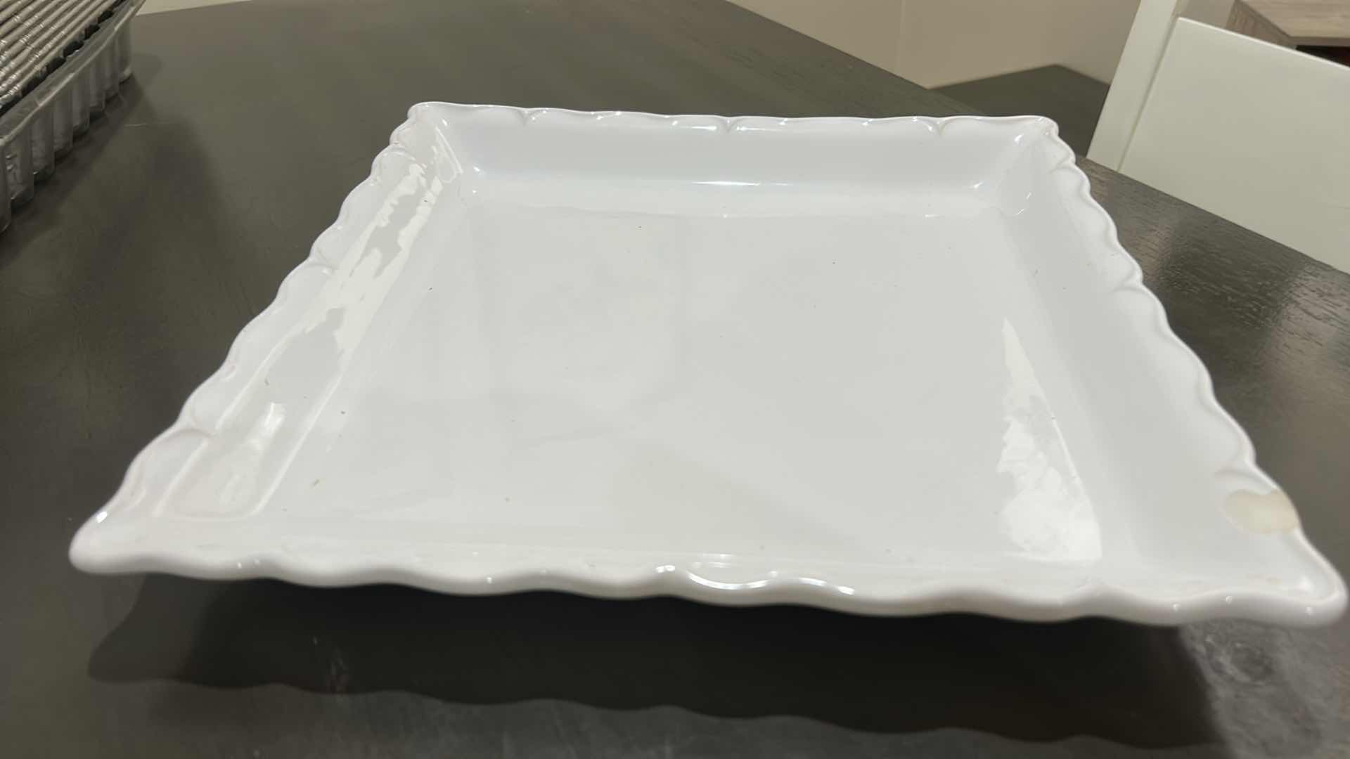 Photo 1 of TWO SMALL BONE CHINA BOWLS AND LARGE SQUARE SCALLOPED PLATE/SERVING TRAY CERIART, S. A. MADE IN PORTUGAL.