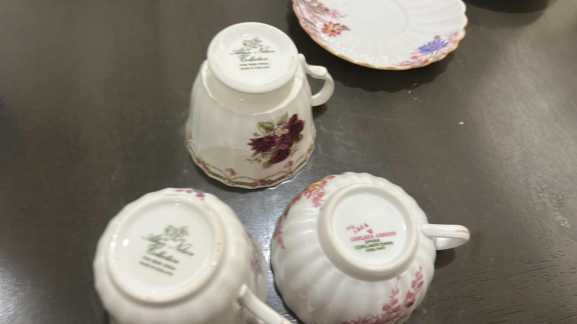 Photo 1 of 2 ALLYN NELSON COLLECTION, FINE BONE CHINA, TEA CUPS, AND SAUCERS, & SPODE CHELSEA GARDENS, ENGLAND, NUMBERED TEACUP, AND SAUCER