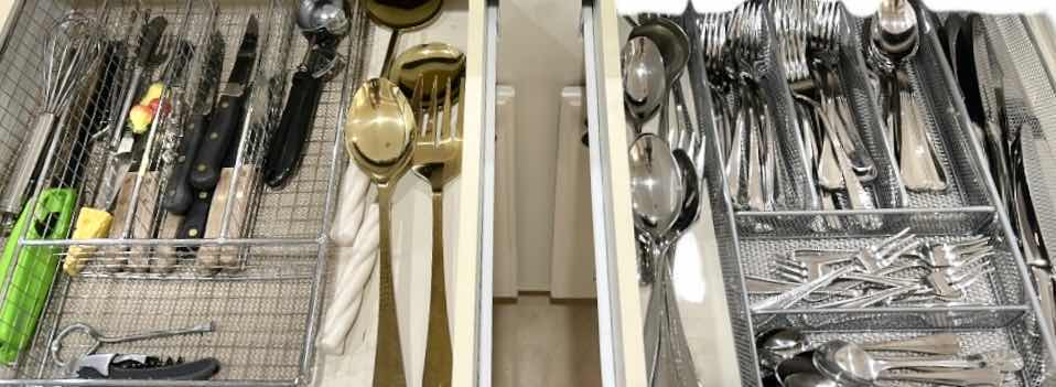 Photo 1 of TWO DRAWERS FULL OF KITCHEN, UTENSILS, SILVERWARE, KNIVES, AND MORE