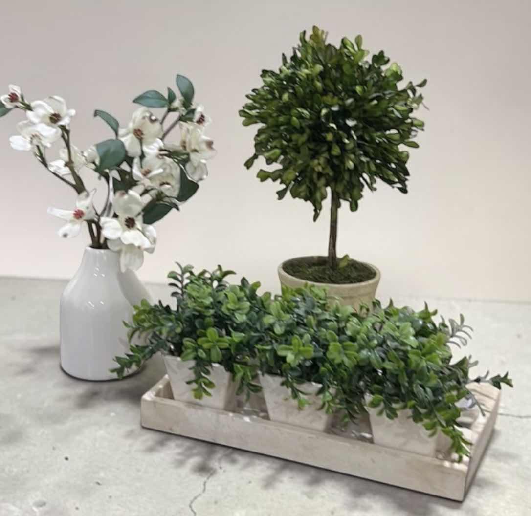 Photo 1 of 3 PC HOME DECOR- FLORAL AND GREENERY ARRANGEMENTS (TALLEST 17”)