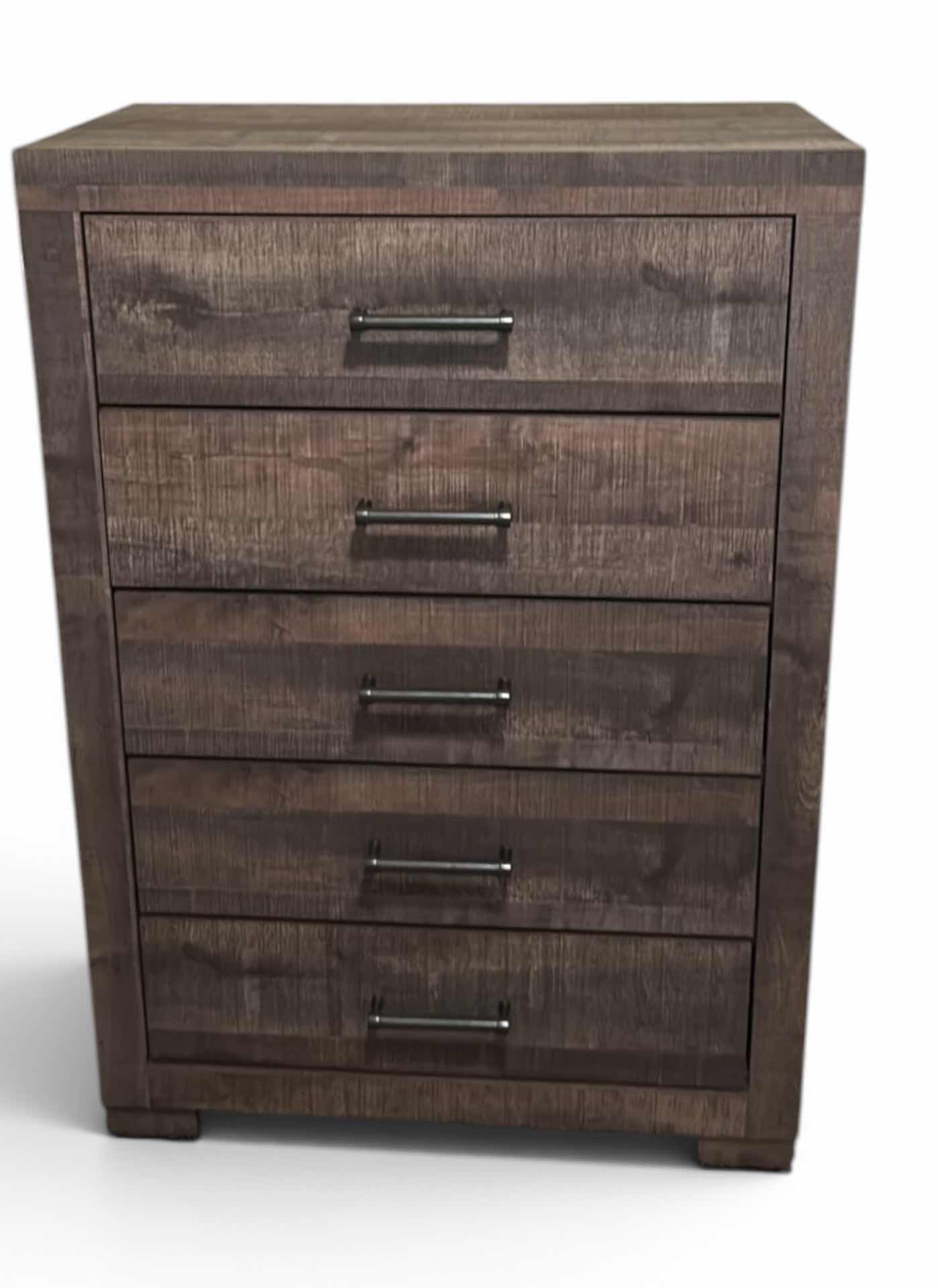 Photo 1 of RUSTIC BROWN WOOD LATITUDE RUN 5-DRAWER CHEST W BLACK METAL HARDWARE 31.5” x 16.25” H46”
