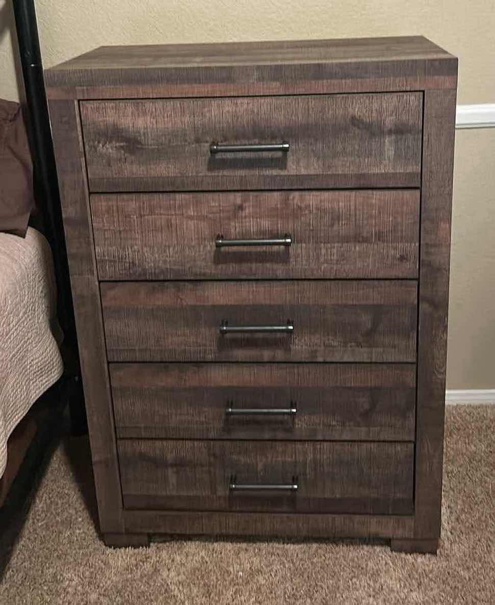 Photo 1 of RUSTIC BROWN WOOD LATITUDE RUN 5-DRAWER CHEST W BLACK METAL HARDWARE 31.5” x 16.25” H46”