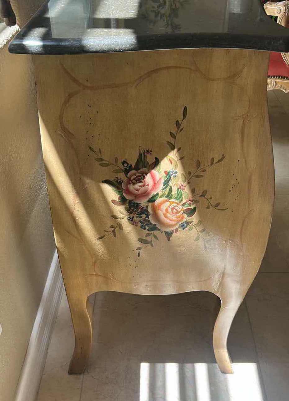 Photo 1 of VINTAGE STYLE BOMBE CHEST W HAND PAINTED FLORAL DESIGN CURVED DRAWERS 34" X 17" H 32"