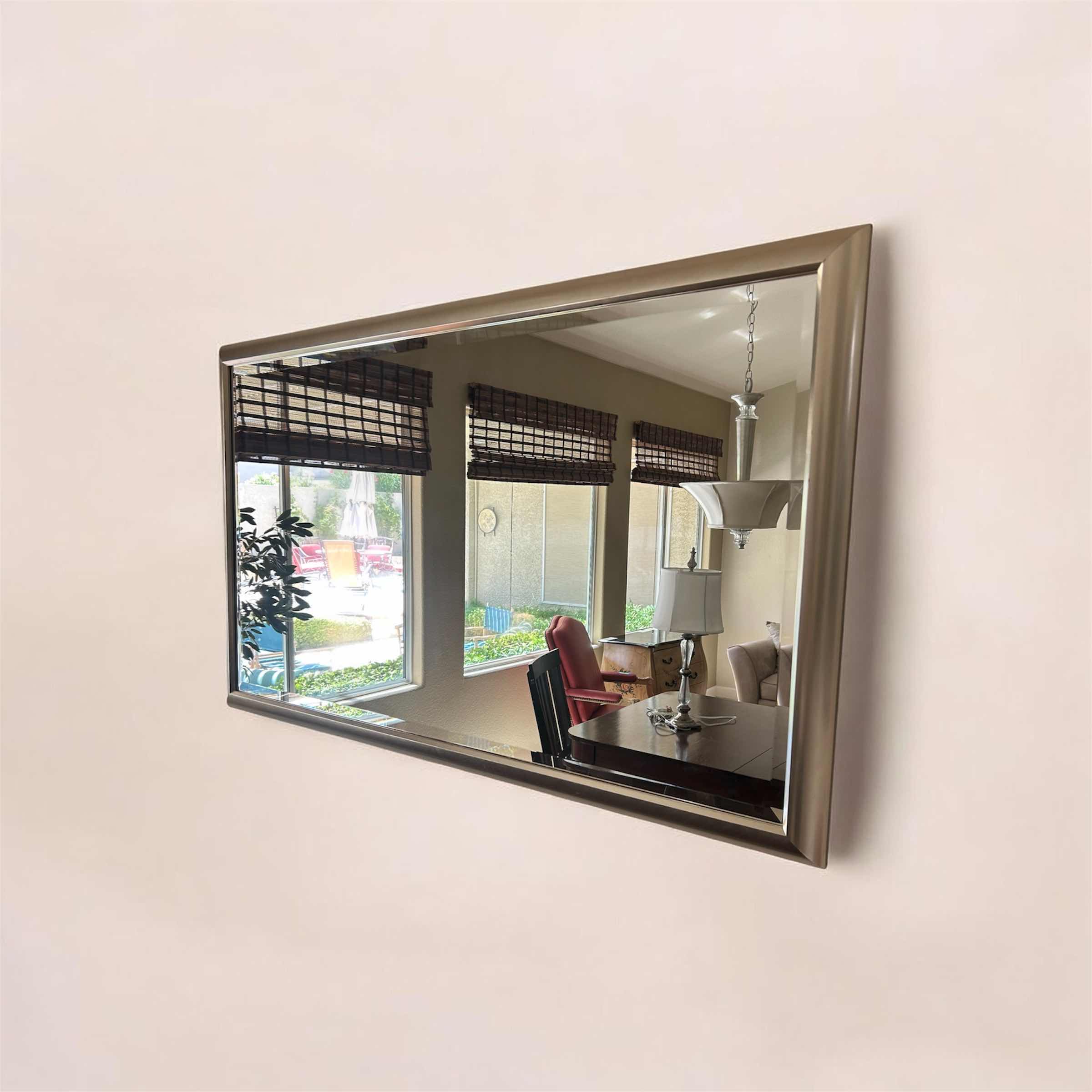 Photo 1 of RECTANGULAR WALL MIRROR W SLEEK BRUSHED GOLD POLISHED BEVELED EDGES 57" X 33"