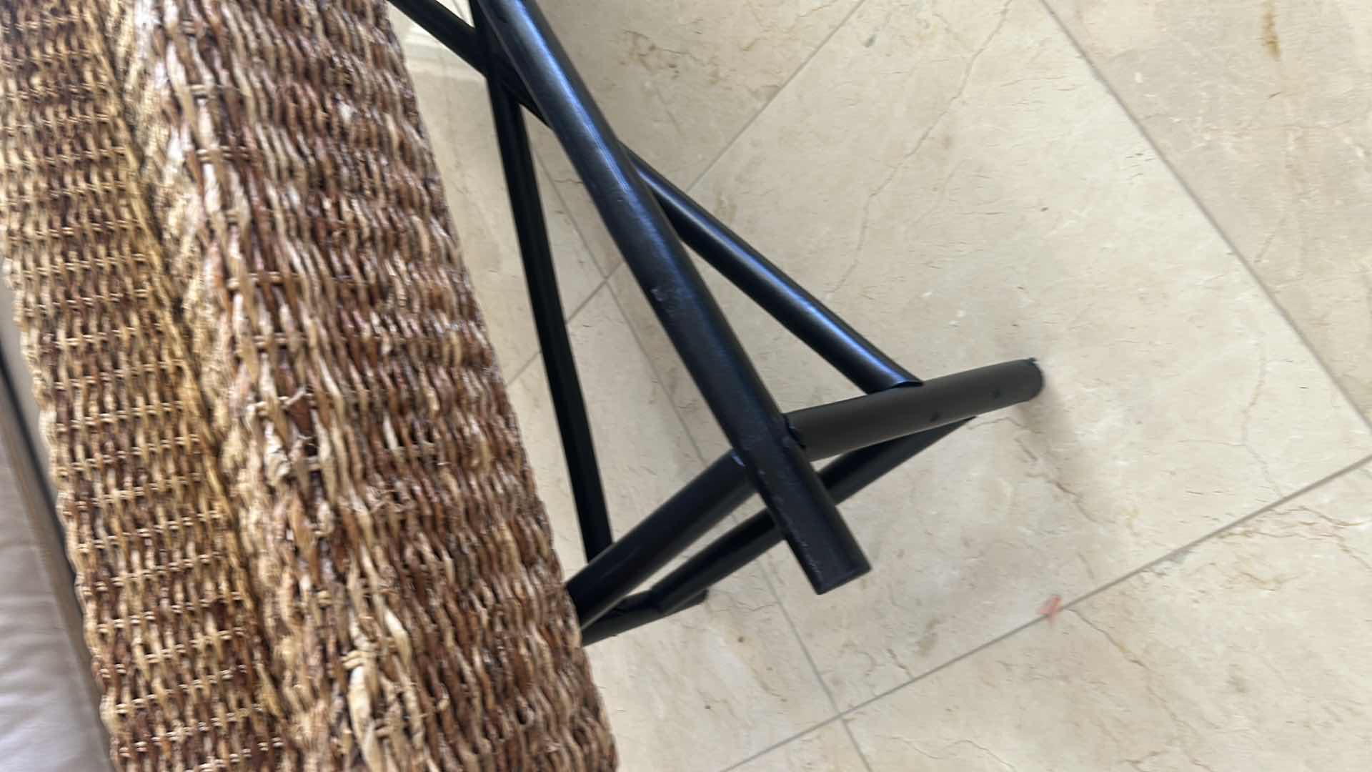 Photo 1 of PADMA PLANTATION BASKET COFFEE TABLE W UNIQUE WOVEN DESIGN W DARK LEGS 47" X 19" H 18" $250