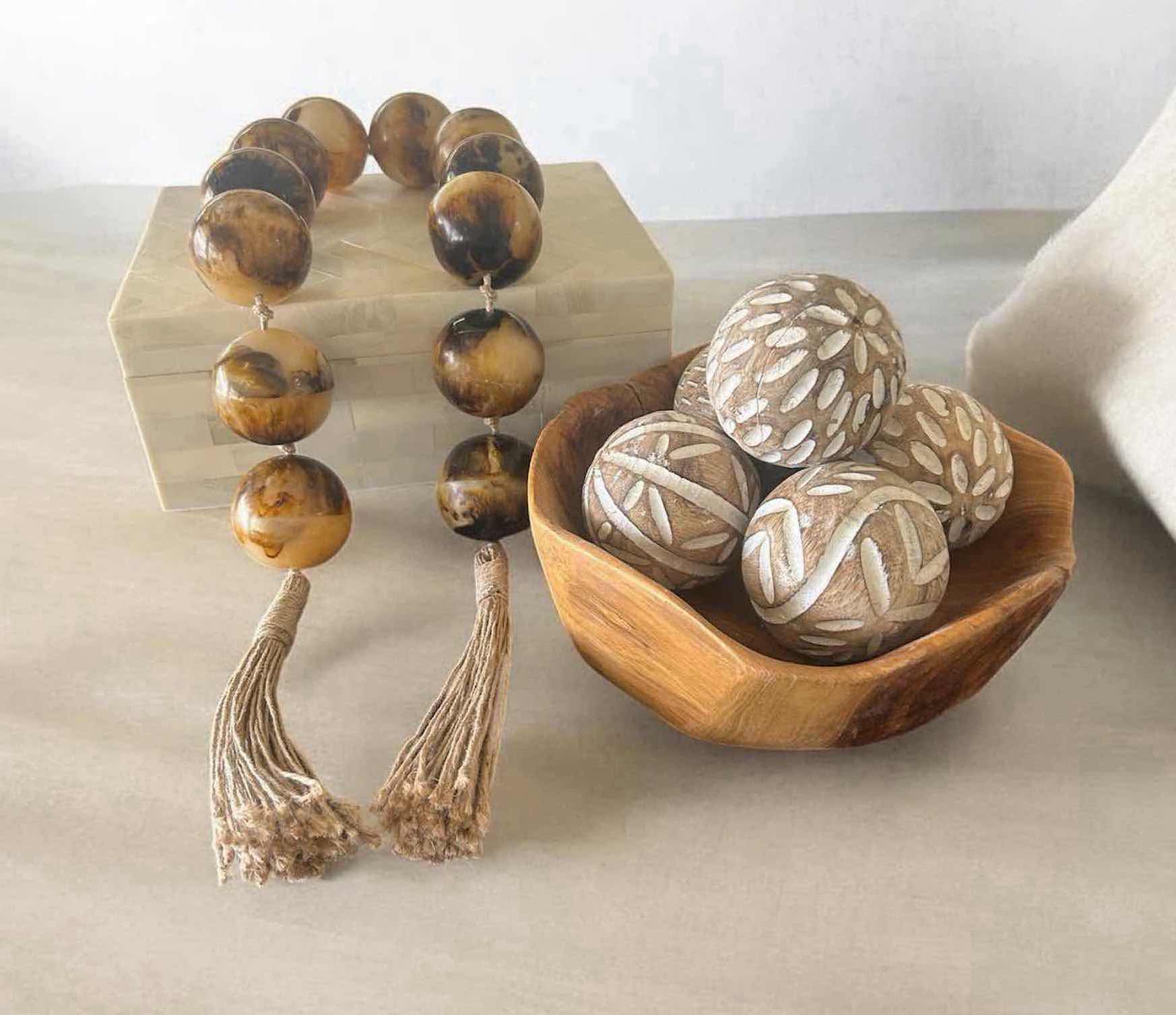 Photo 1 of MANGO WOOD GARLAND ALABASTER BOX & WOOD BOWL