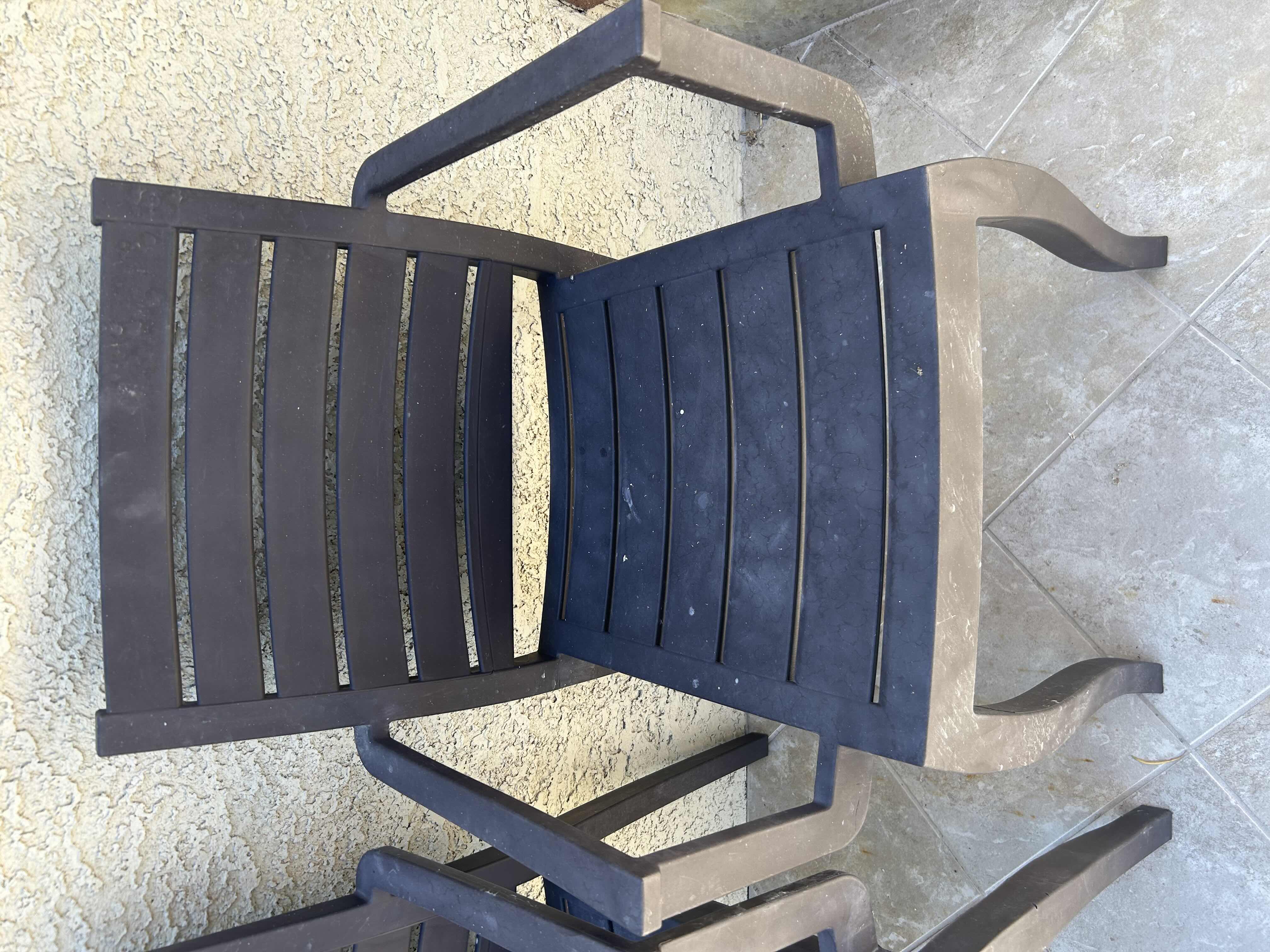 Photo 1 of 2- STACKABLE BROWN OUTDOOR PATIO CHAIRS POLYPROPYLENE SEAT